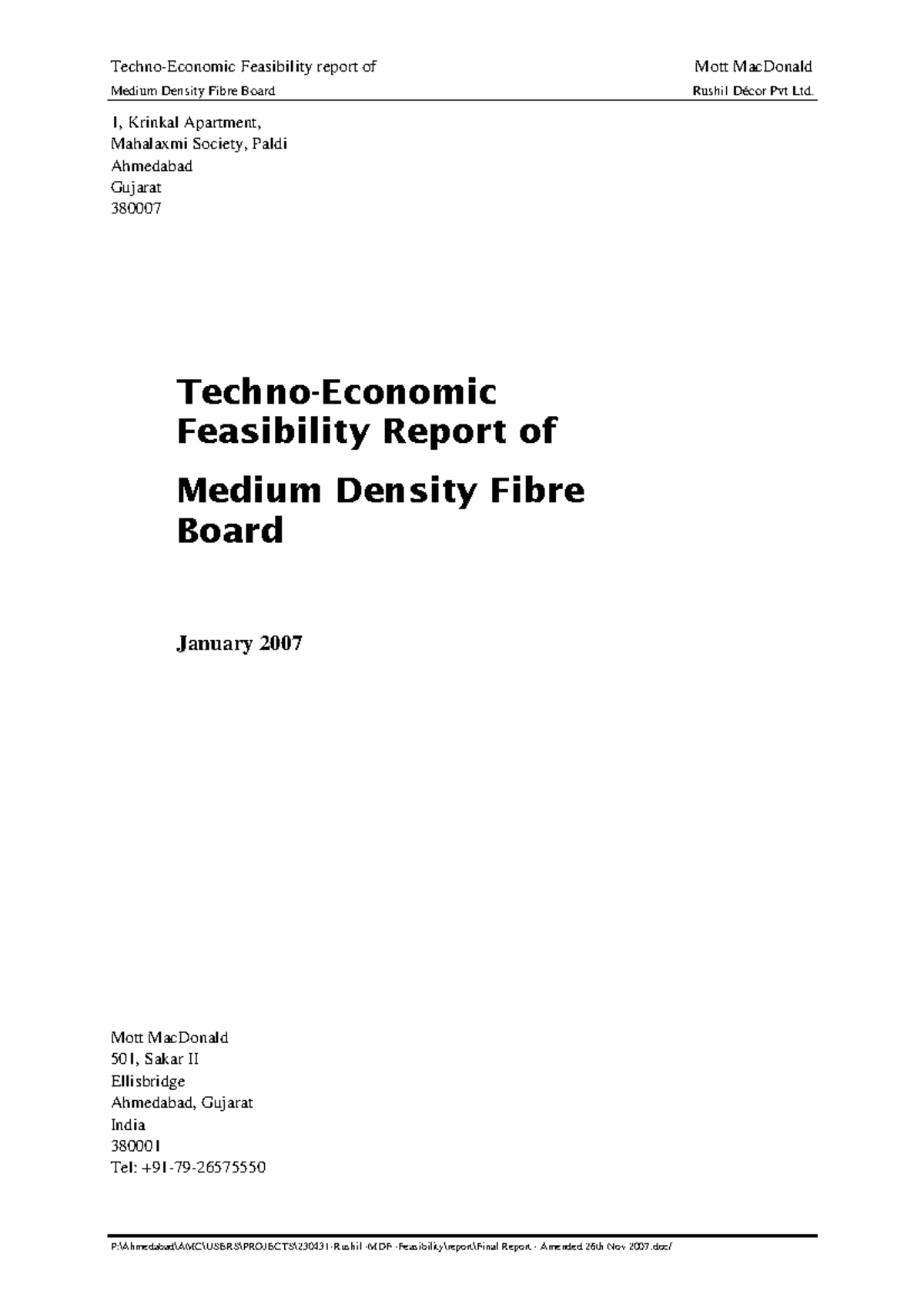 MDF case DPR Model Project Report Medium Density Fibre Board Rushil