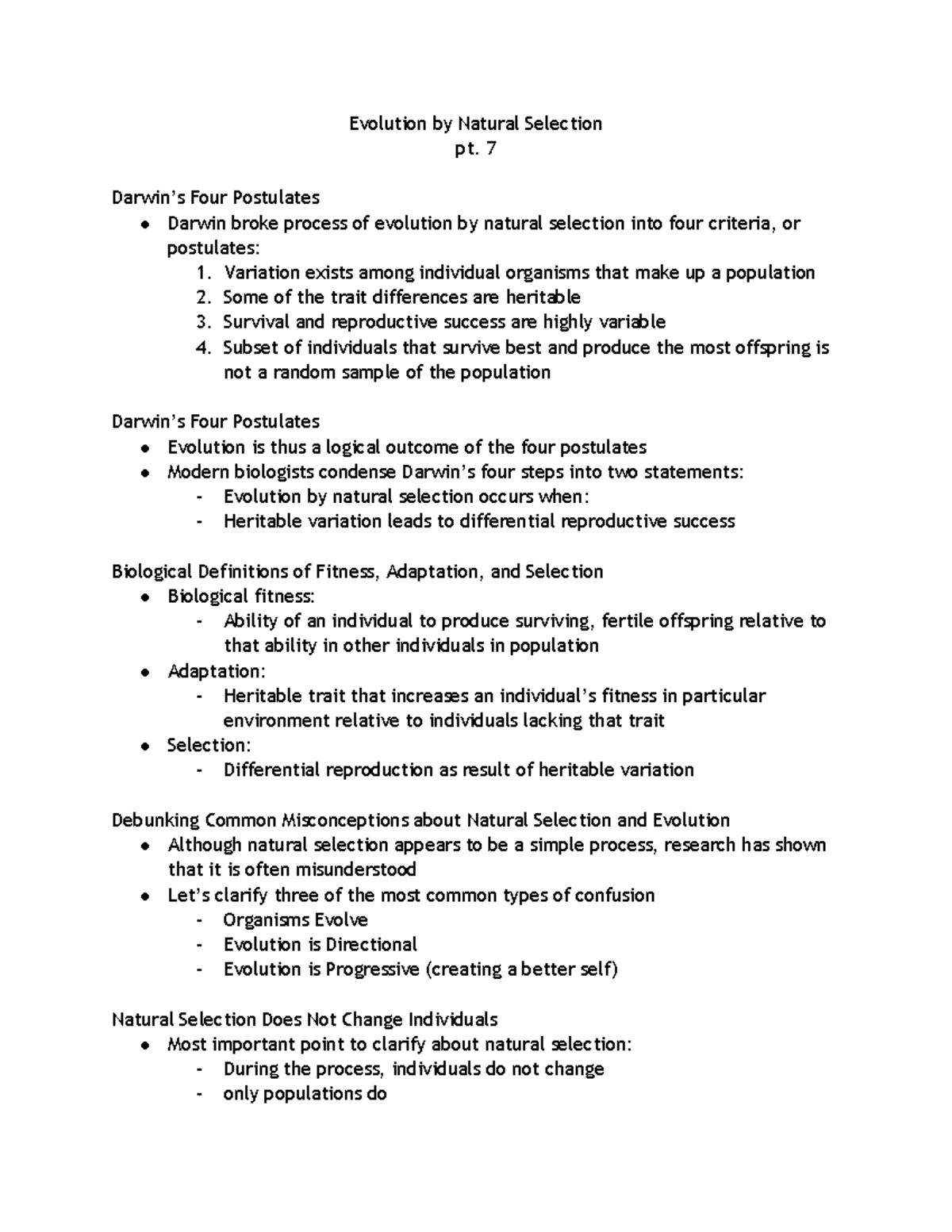 Evolution by Natural Selection pt. 7 - 7 Darwin’s Four Postulates ...