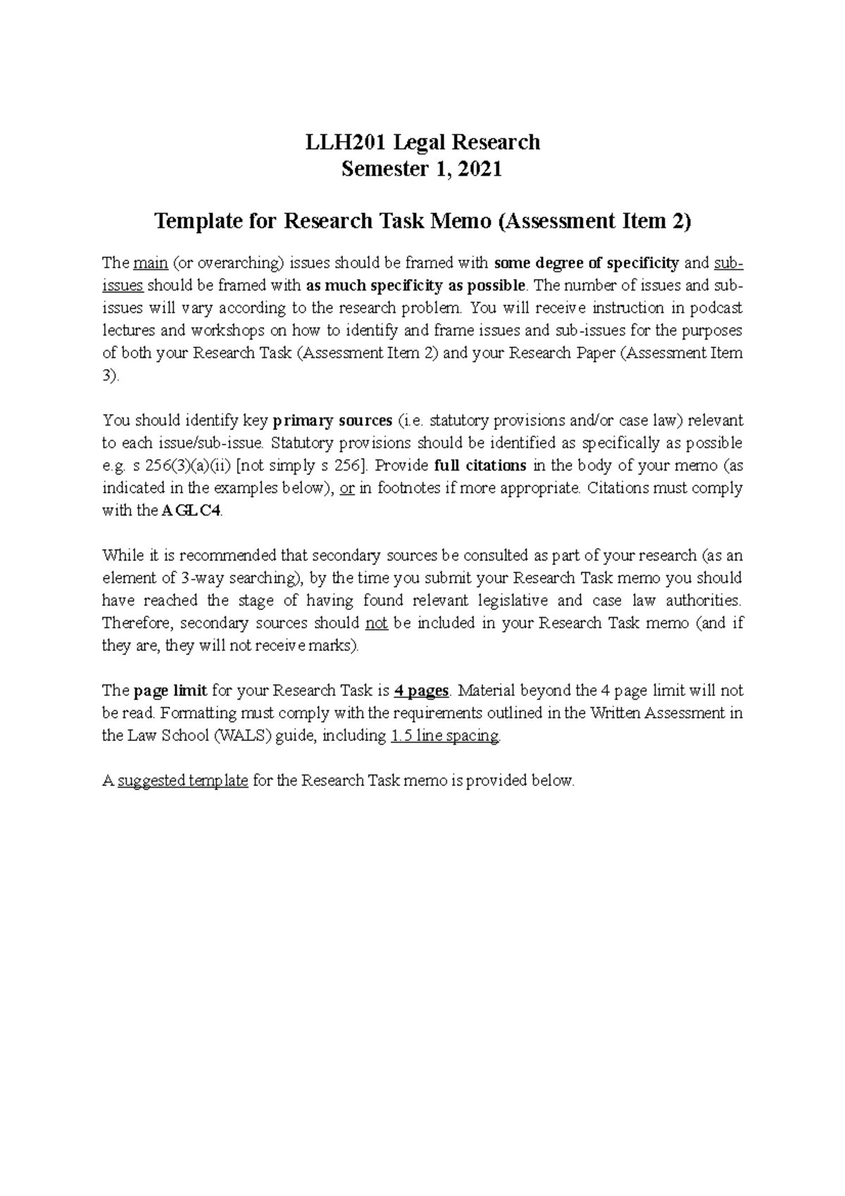LLH201 Legal Research Template - LLH201 Legal Research Semester 1, 2021 ...