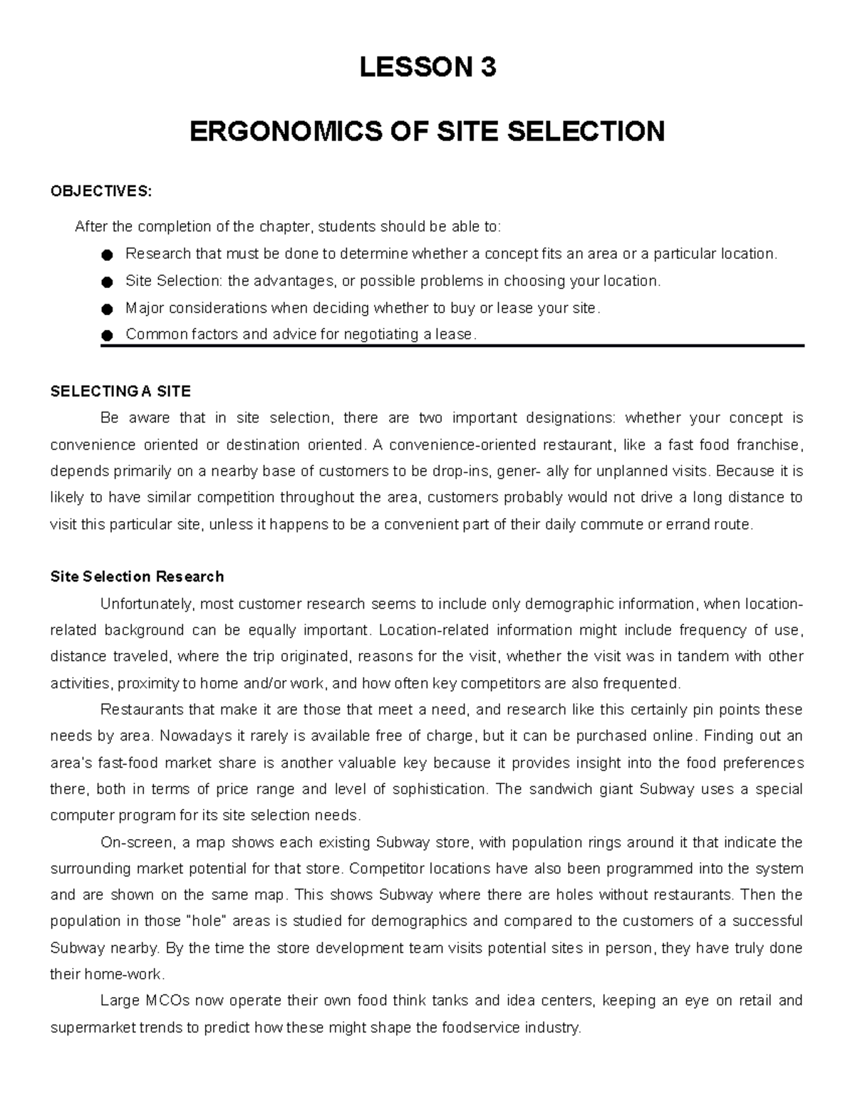 ErgonomicsLesson3 n.a LESSON 3 ERGONOMICS OF SITE SELECTION
