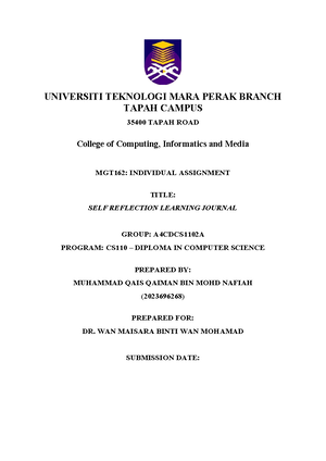 CSC126 Individual Assessment - UNIVERSITI TEKNOLOGI MARA PERAK BRANCH ...