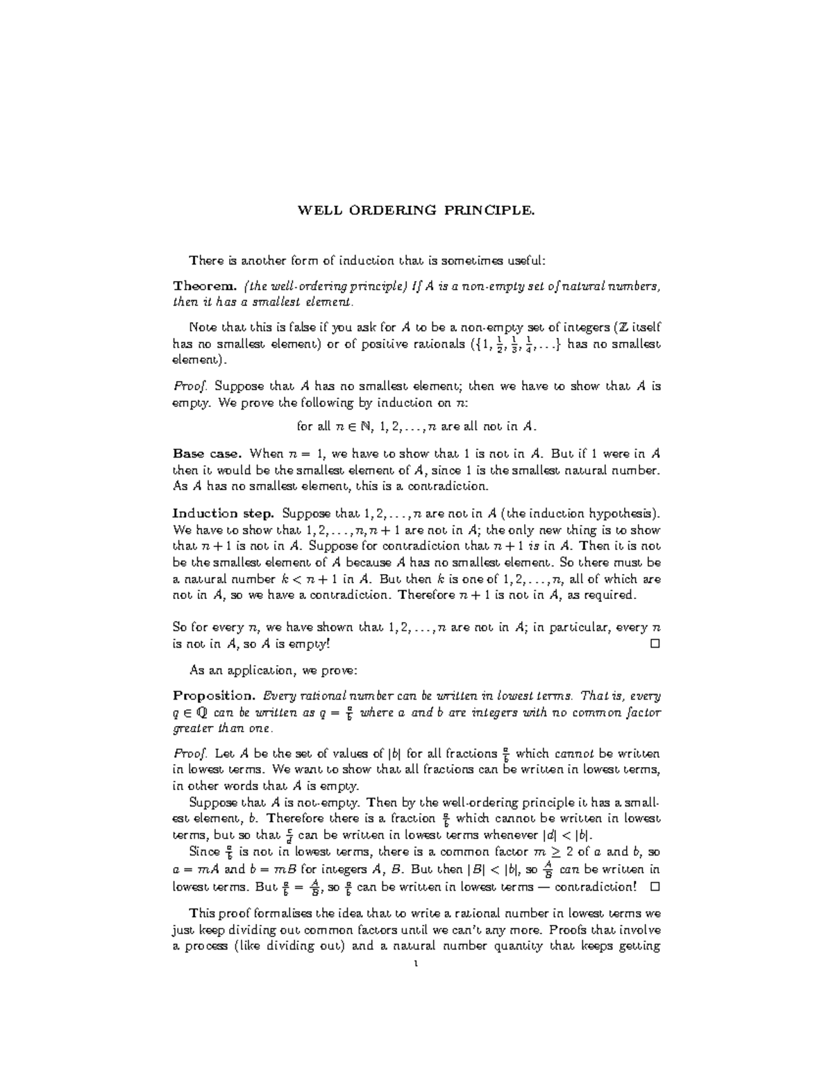 Well Ordering Principle Review Sheet - WELL ORDERING PRINCIPLE. There ...