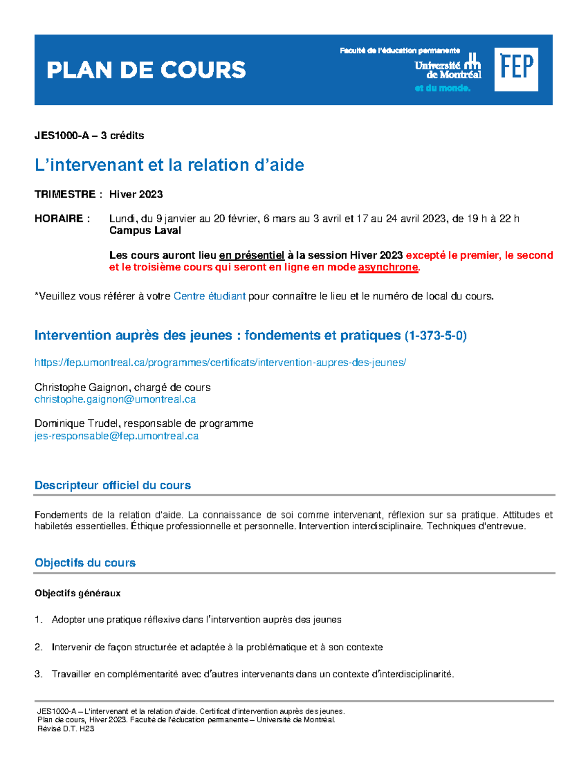 JES1000A- Plan de cours - JES1000-A – L’intervenant et la relation d ...
