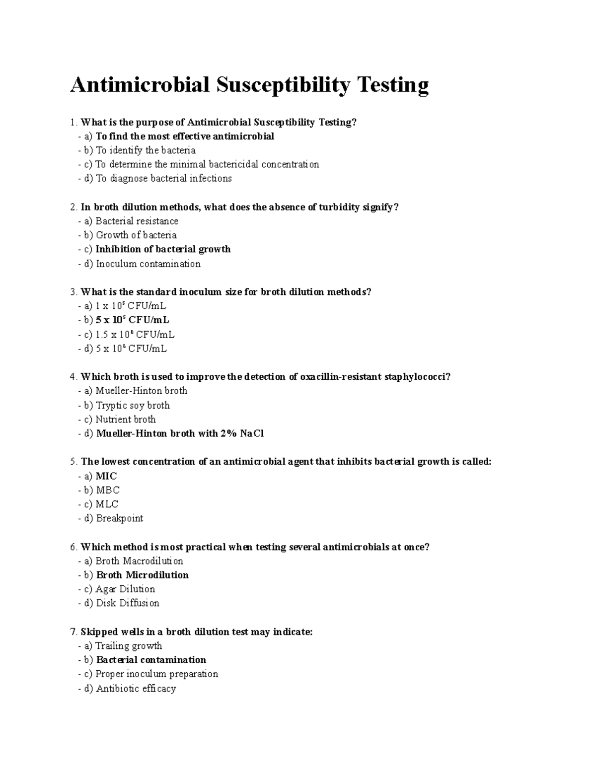 Practice Questions (MCQ) - Anti-Microbial Susceptibility Testing ...