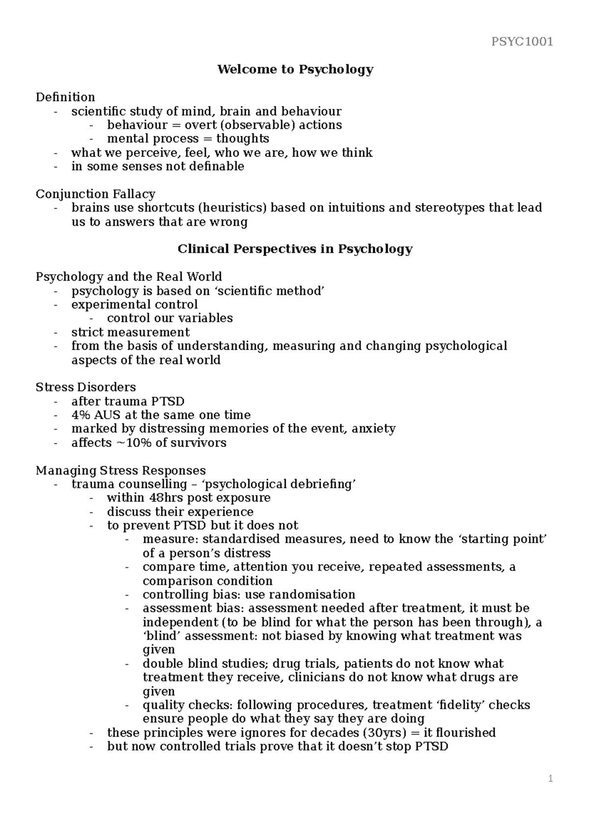 PSYC1001-Notes OG - Notes. - Welcome To Psychology Definition ...