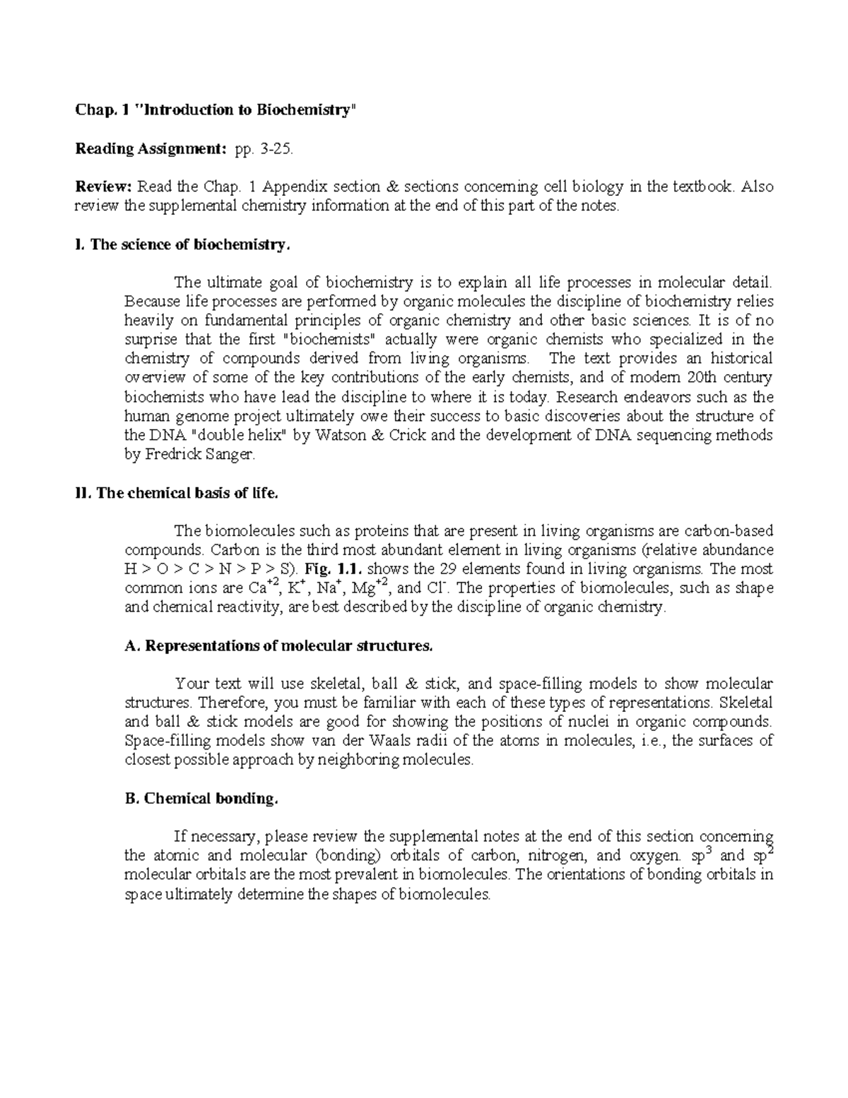 3610 Chpts 1-2 Notes - Chap. 1 "Introduction To Biochemistry " Reading ...