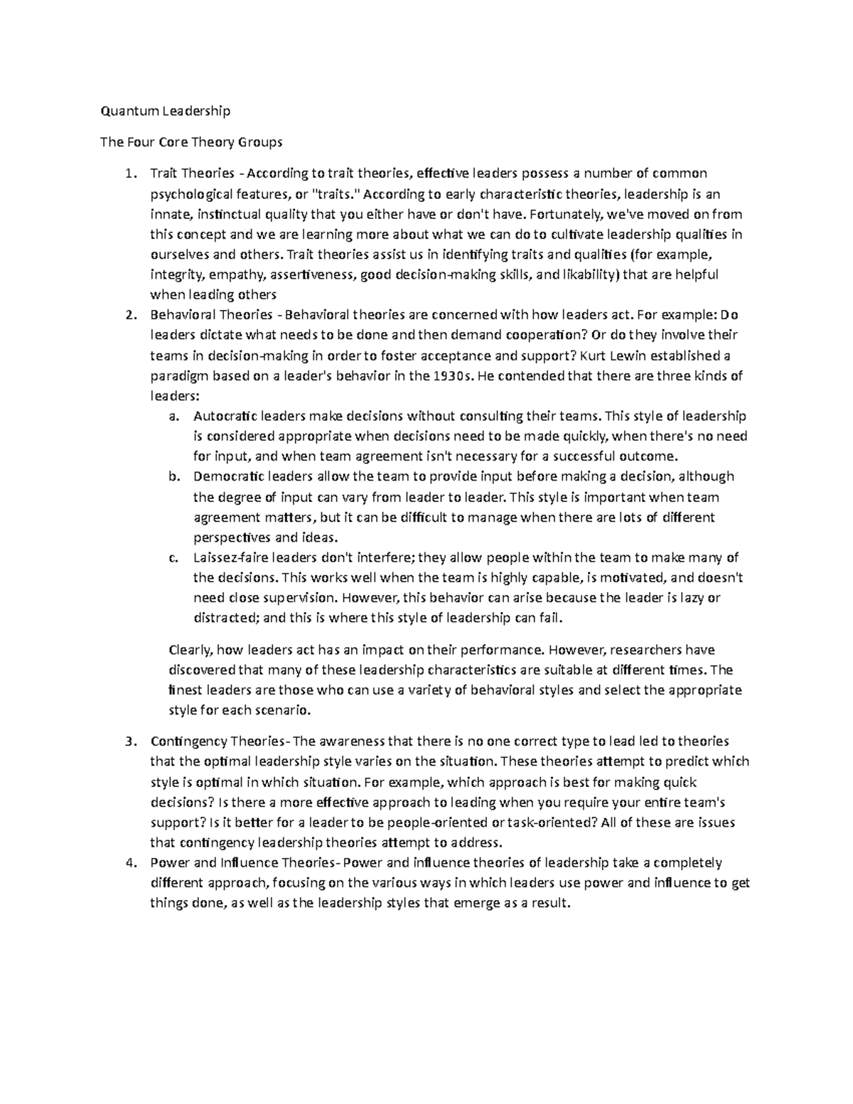 QNL The Four Core Theory Groups - Quantum Leadership The Four Core ...