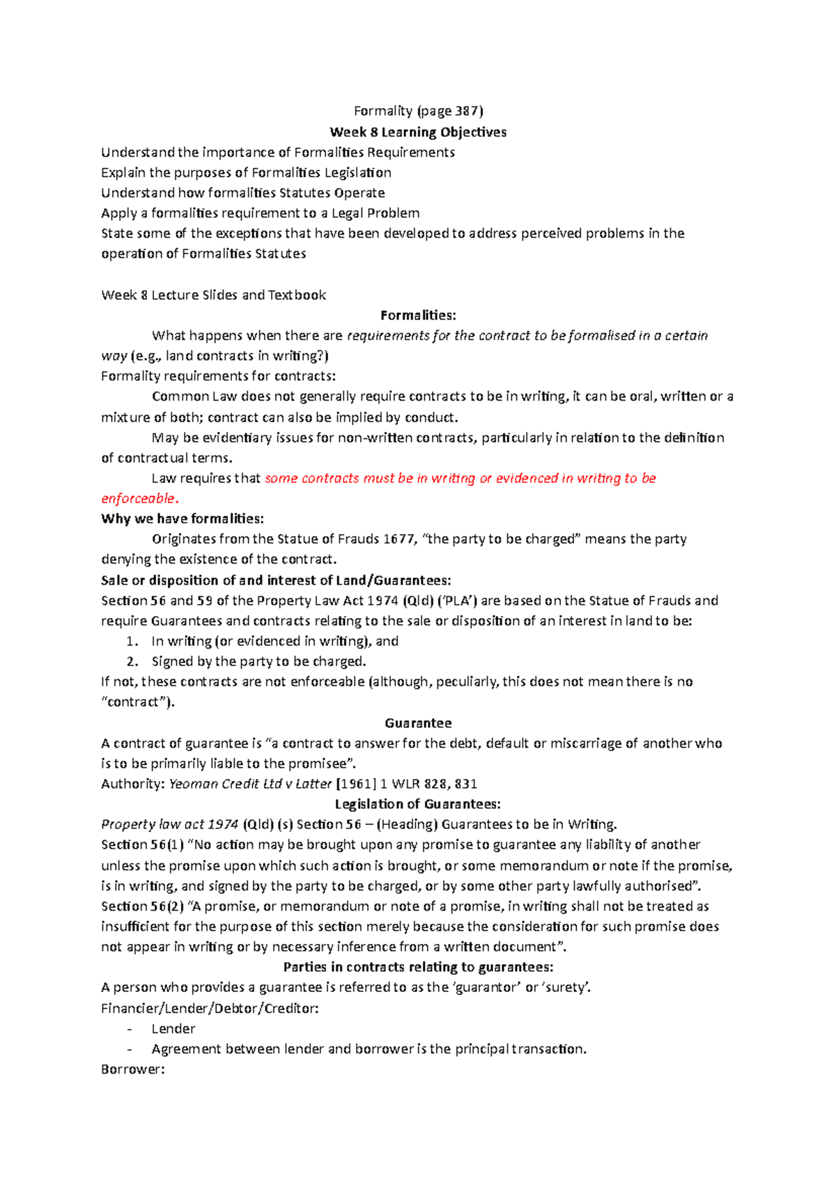 Formality Notes week 8 - Summarised details from textbook and course ...