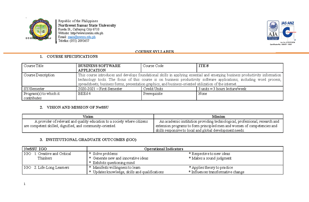 Syllabus Beed 4 ITE 8 Final - ` ISO 9001:2015 Certified Republic Of The ...