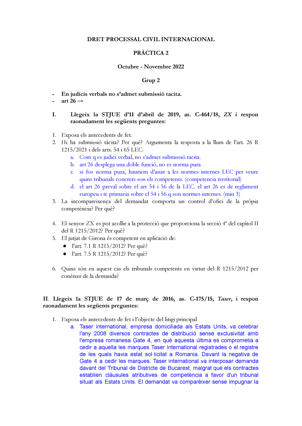 Pr Ctica Dpci Semianrio Numero Corregido En Clase Dret Processal Civil Internacional