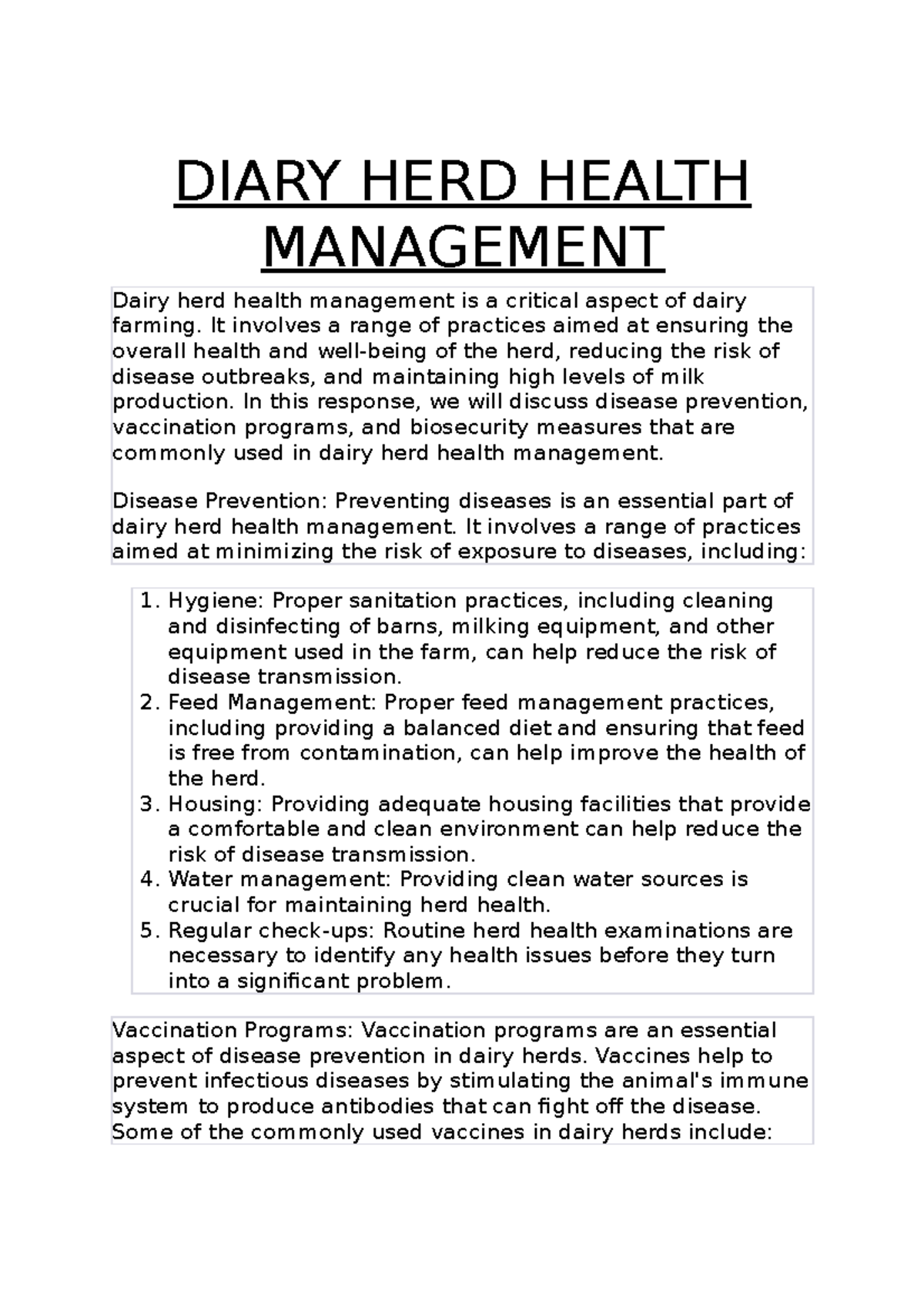Diary HERD Health Management DIARY HERD HEALTH MANAGEMENT Dairy herd