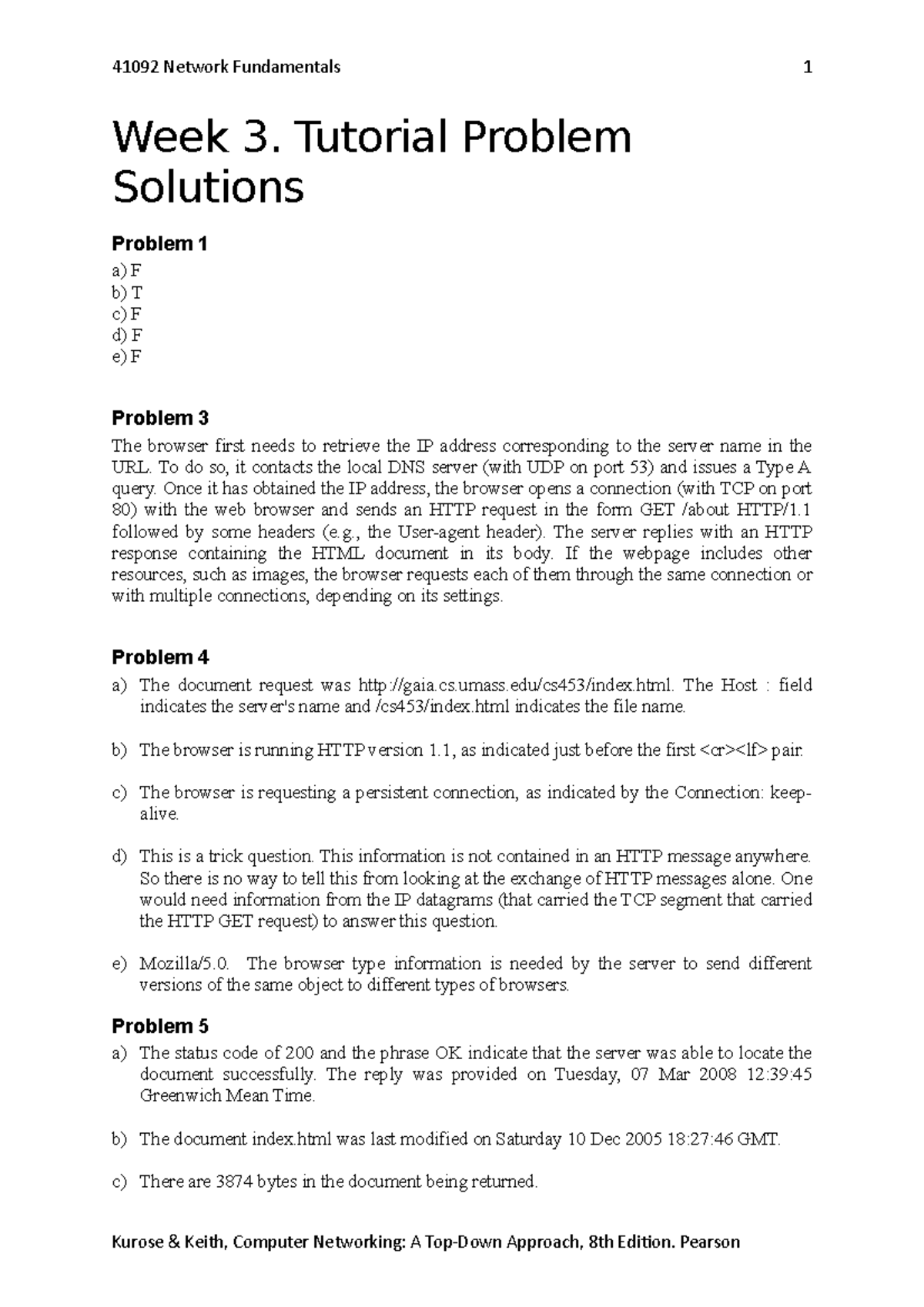 Week3-Tutorial Problem Solution - 41092 Network Fundamentals Week 3 ...