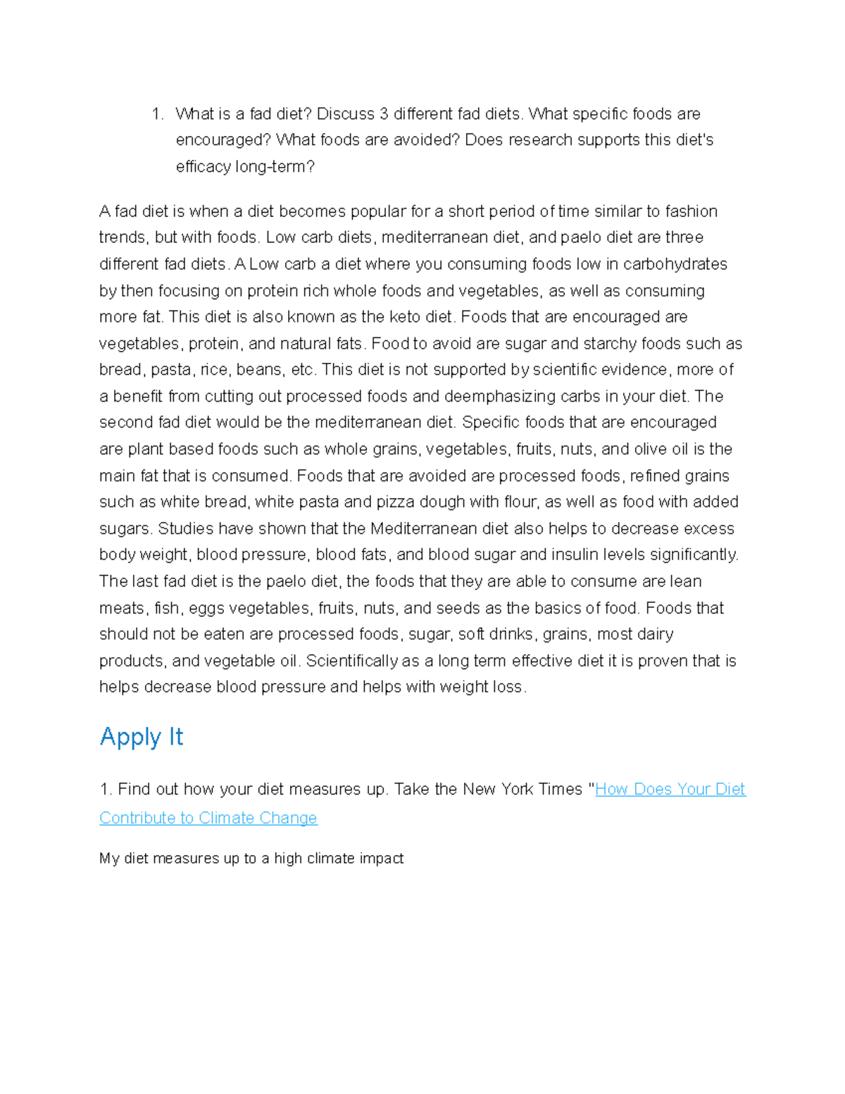 Nutrition 12 12 homework What is a fad diet? Discuss 3 different