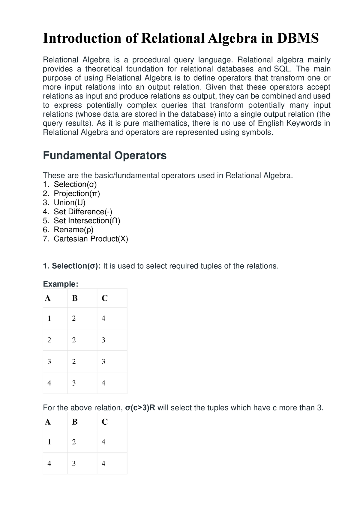 Introduction Of Relational Algebra In DBMS - Introduction Of Relational ...