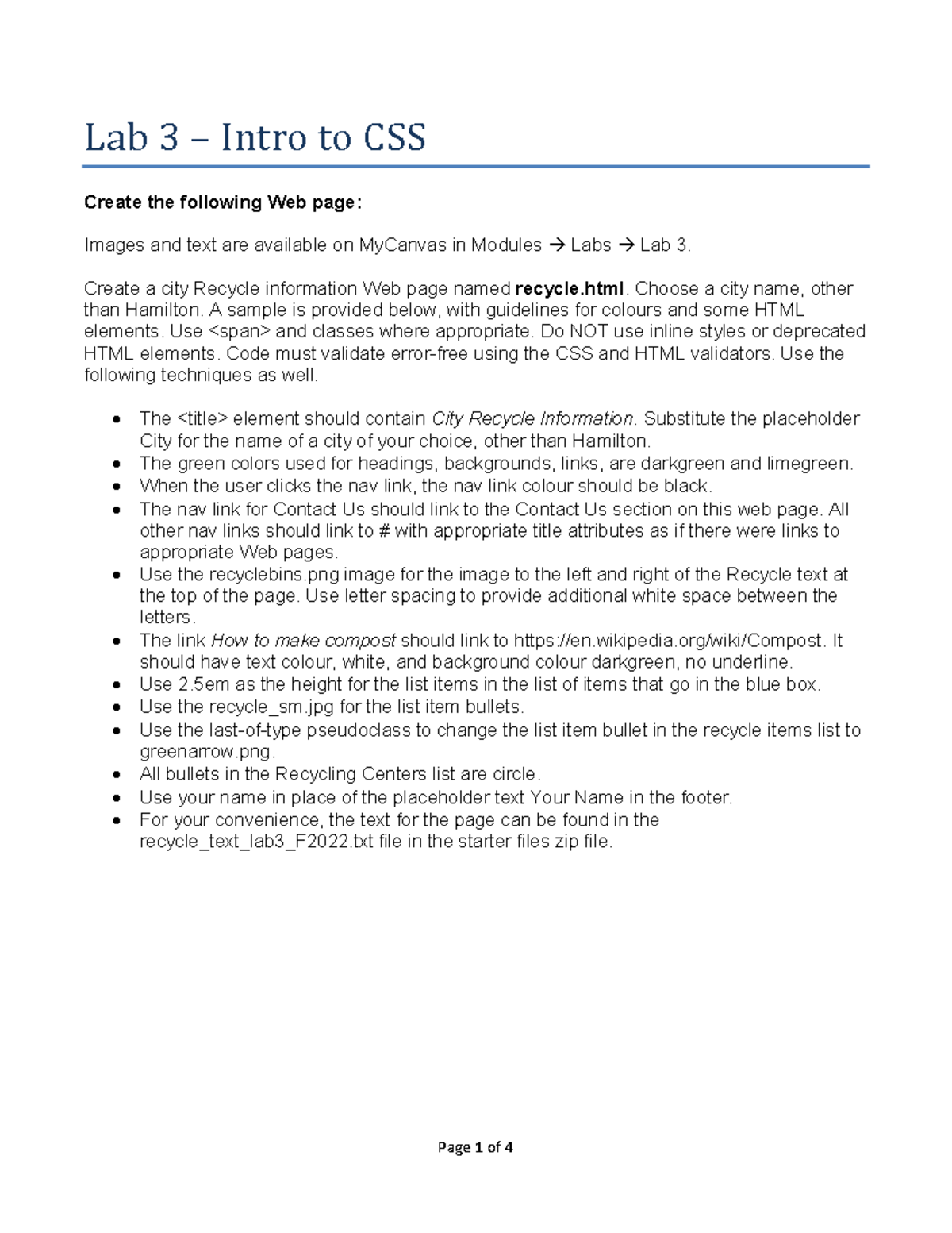 Lab 3 F2022 - iohh - Lab 3 – Intro to CSS Create the following Web page ...