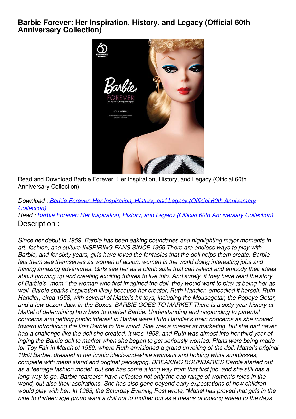 DOWNLOAD/PDF Barbie Forever: Her Inspiration, History, And Legacy ...