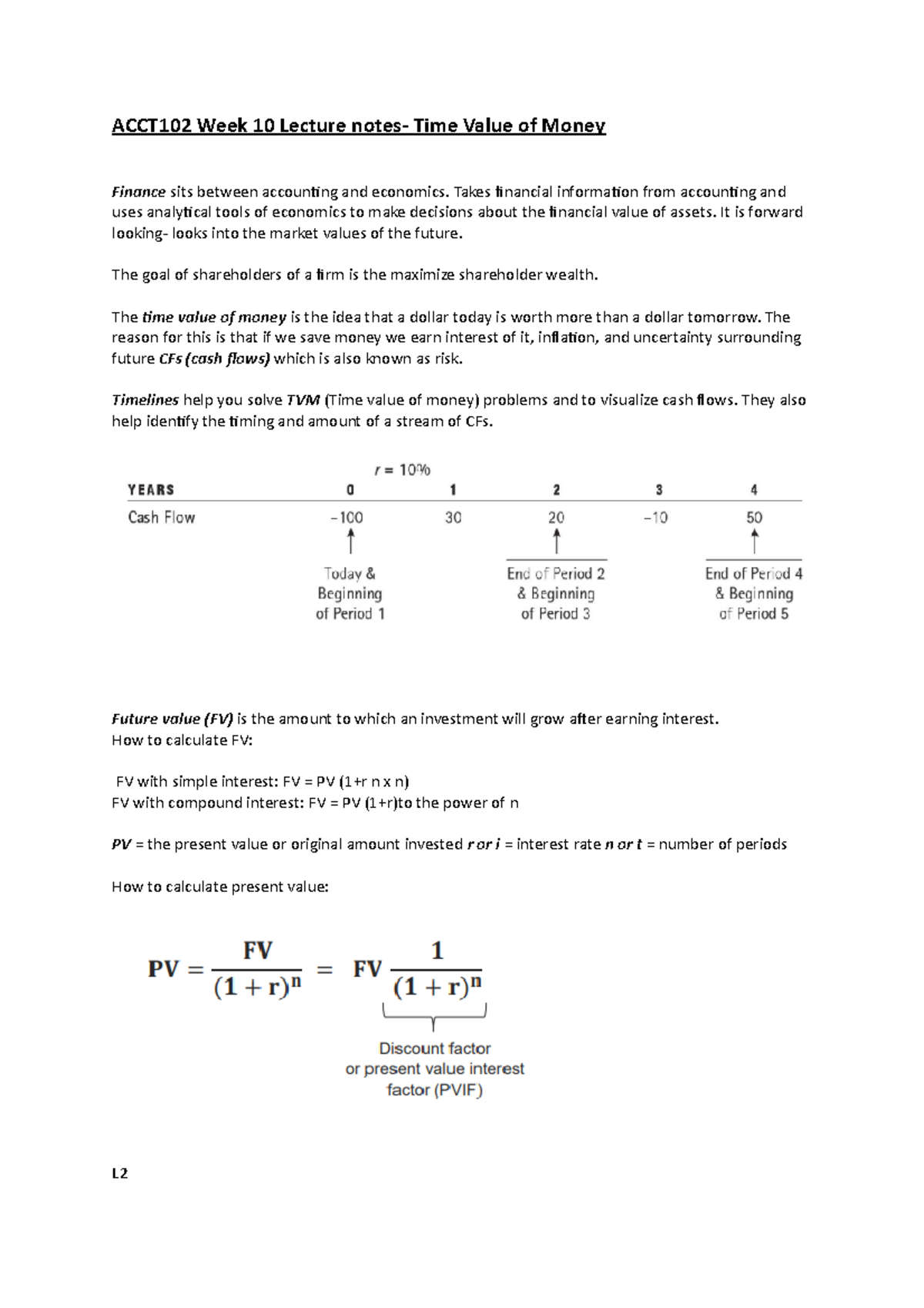 ACCT102 Week10 lecture notes-TVM - ACCT102 Week 10 Lecture notes- Time ...