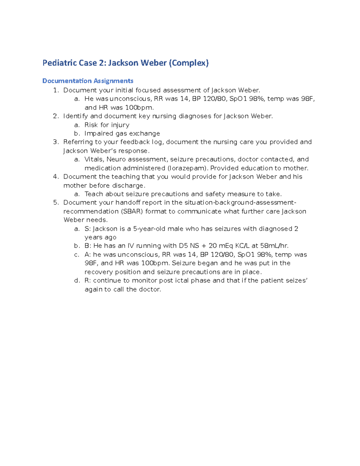 Pediatric Case 02 Jackson Weber Complex DA - Pediatric Case 2: Jackson ...