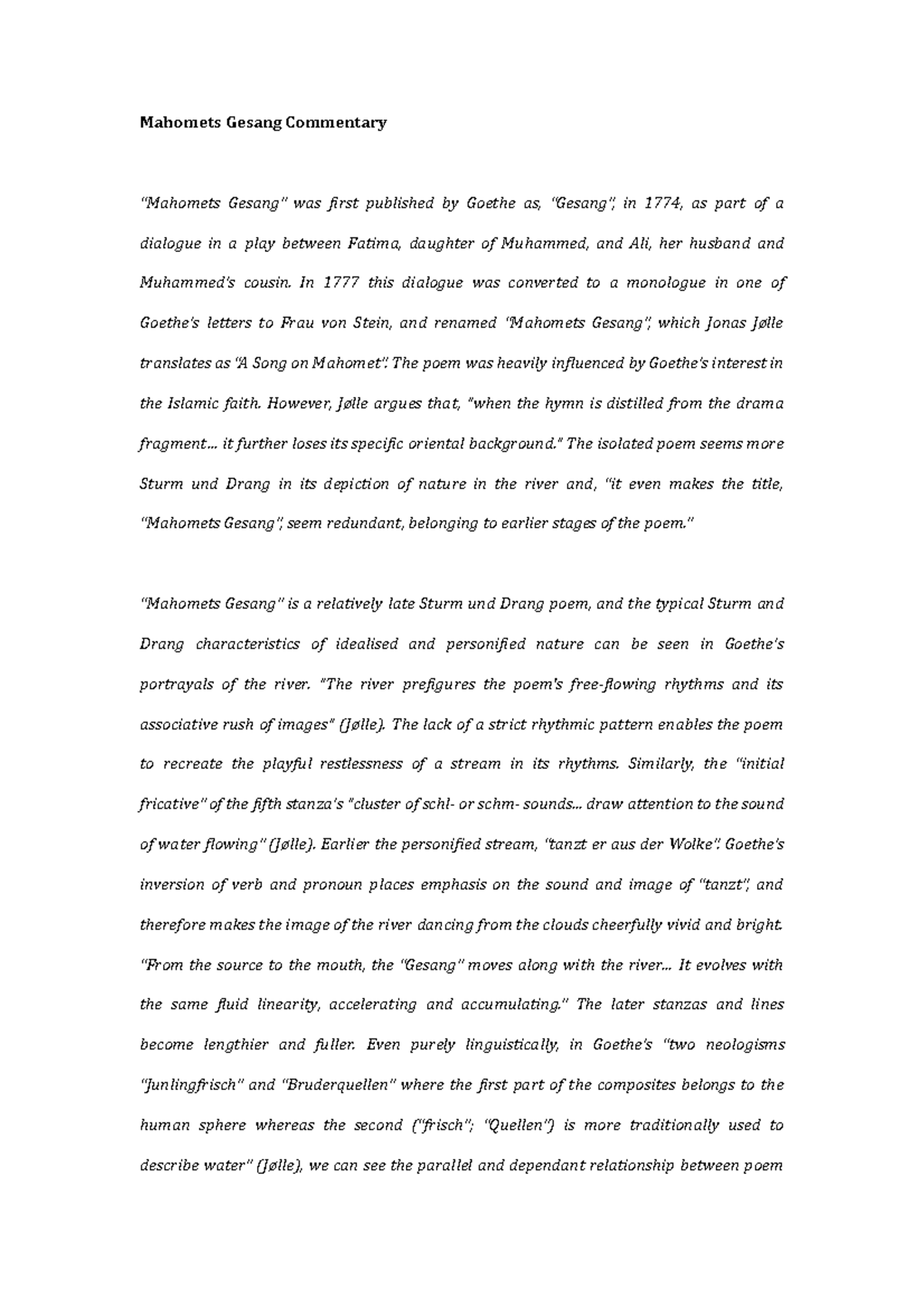 Mahomet's Gesang Commentary Mahomets Gesang Commentary “Mahomets