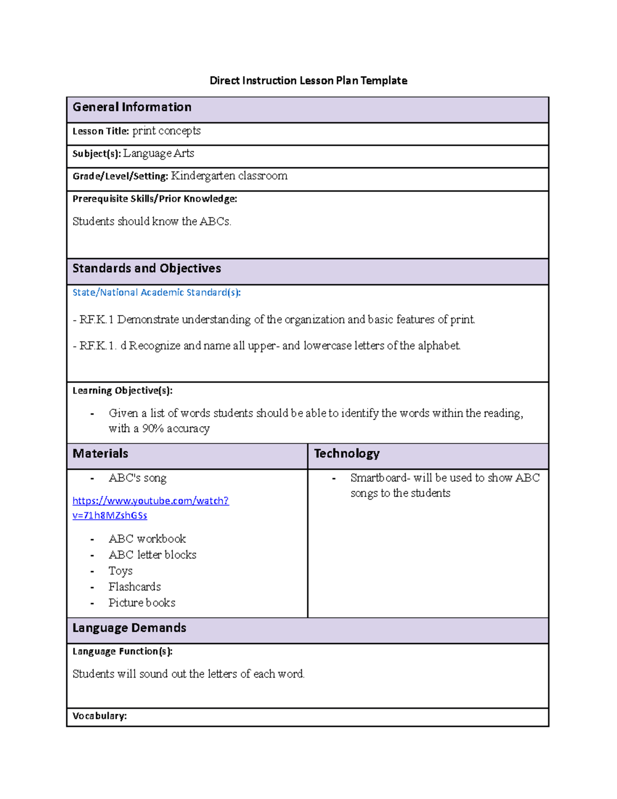 D091 Task 2 - Passed On 2nd Attempt - Direct Instruction Lesson Plan ...