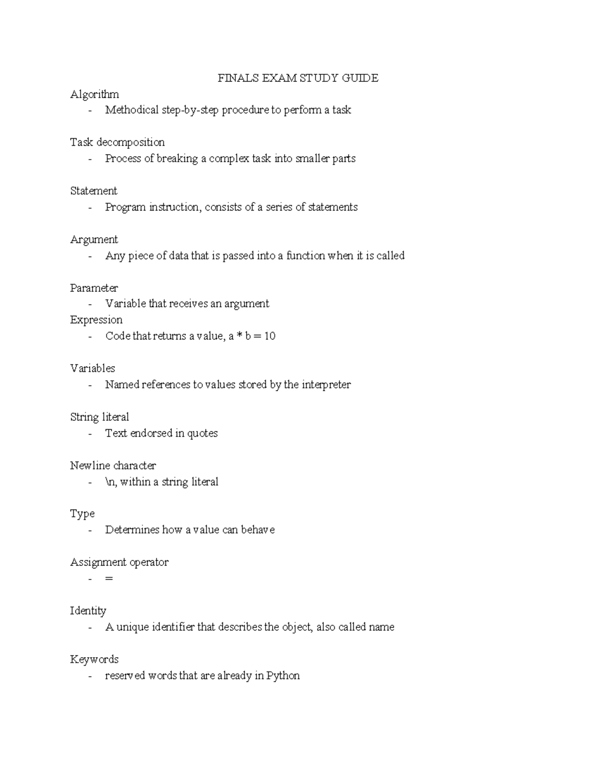 CECS 174 Final EXAM Study Guide - FINALS EXAM STUDY GUIDE Algorithm ...