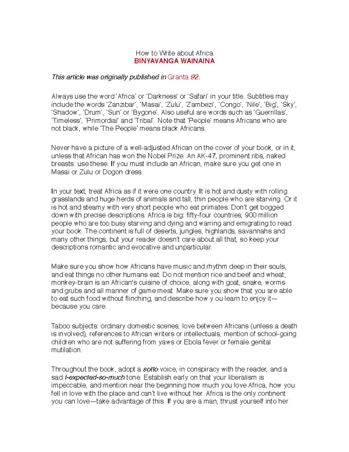 How to Write about Africa - !! How to Write about Africa BINYAVANGA ...