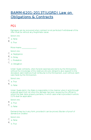 Exam 14 July, Questions And Answers - LAW ON OBLIGATIONS & CONTRACT ...