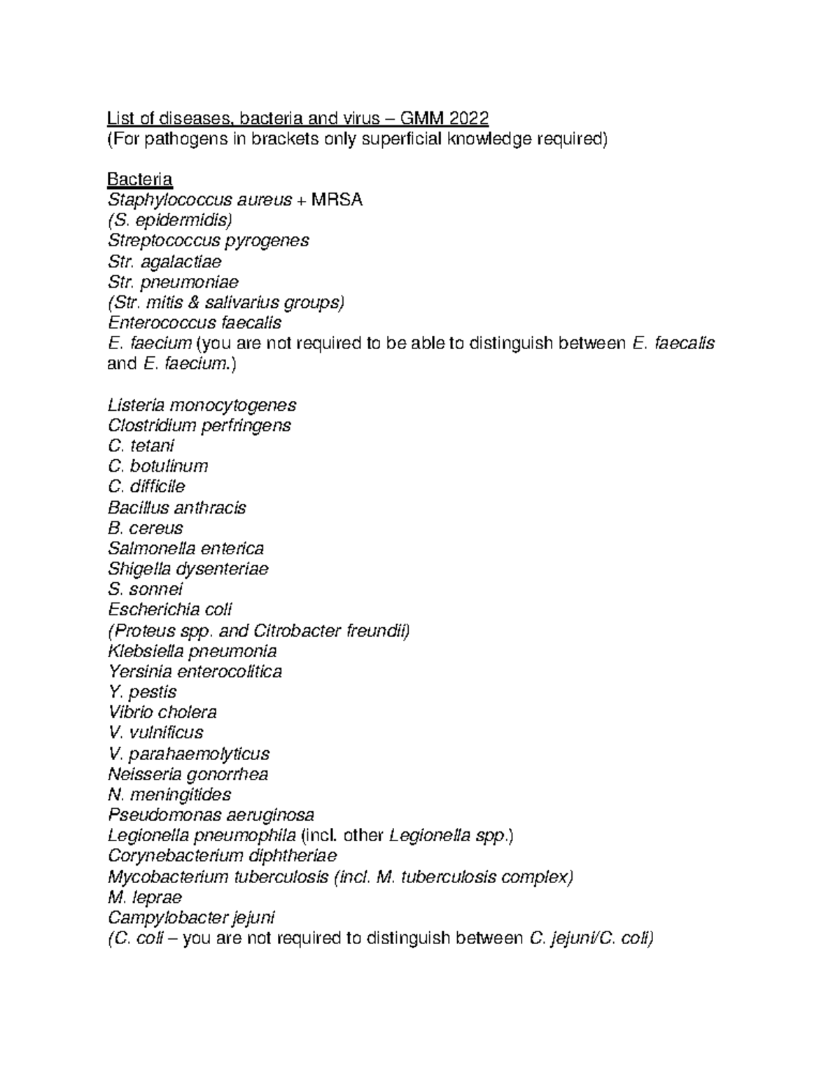 List of pathogens 2 - List of diseases, bacteria and virus – GMM 202 2 ...
