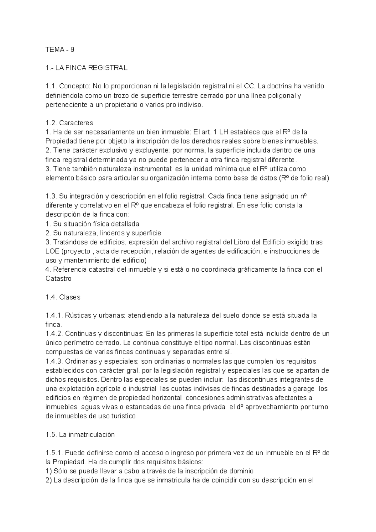 TEMA 9 , Derechos Reales E Hipotecarios - TEMA - 9 1.- LA FINCA ...