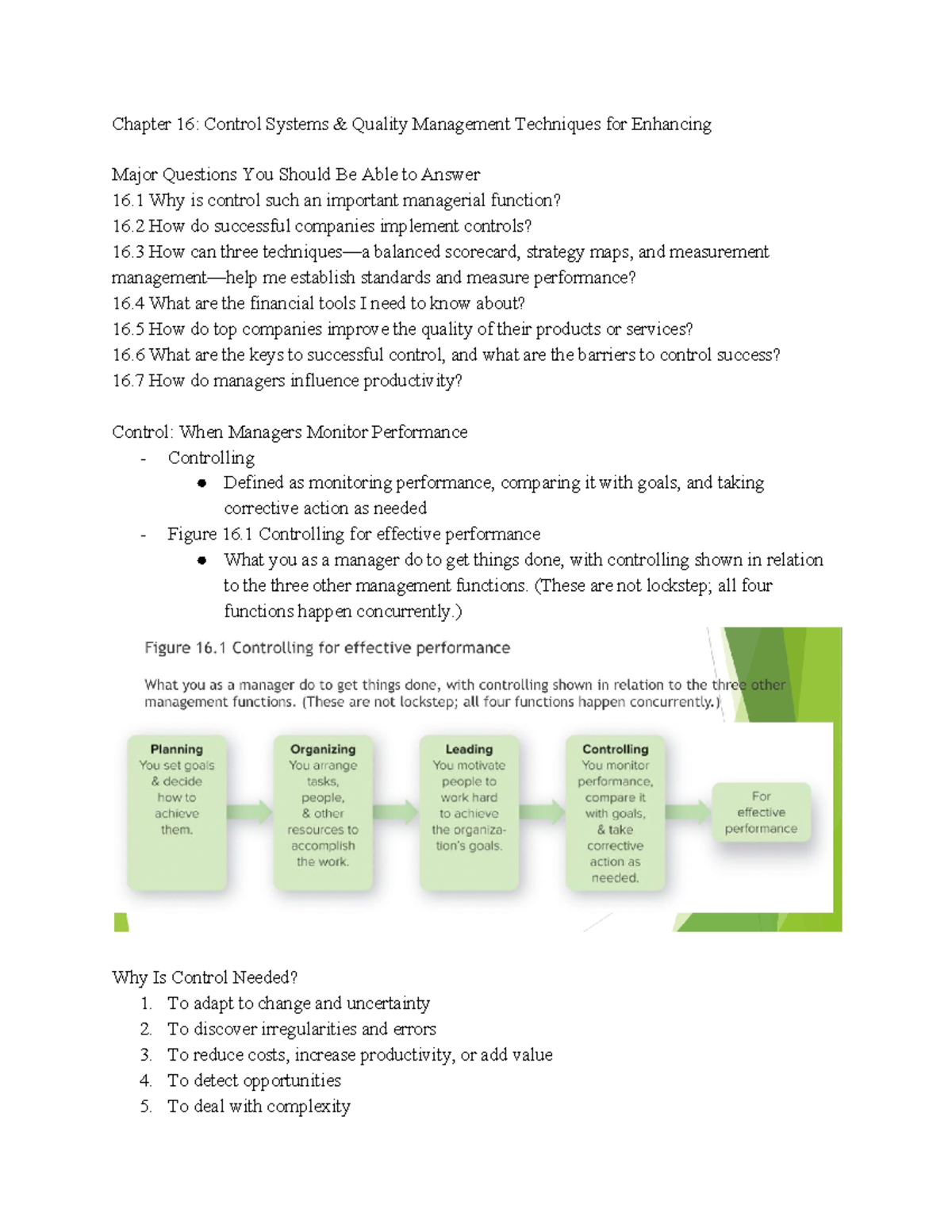 MGT 3120 Chapter 16 Notes - Chapter 16: Control Systems & Quality ...