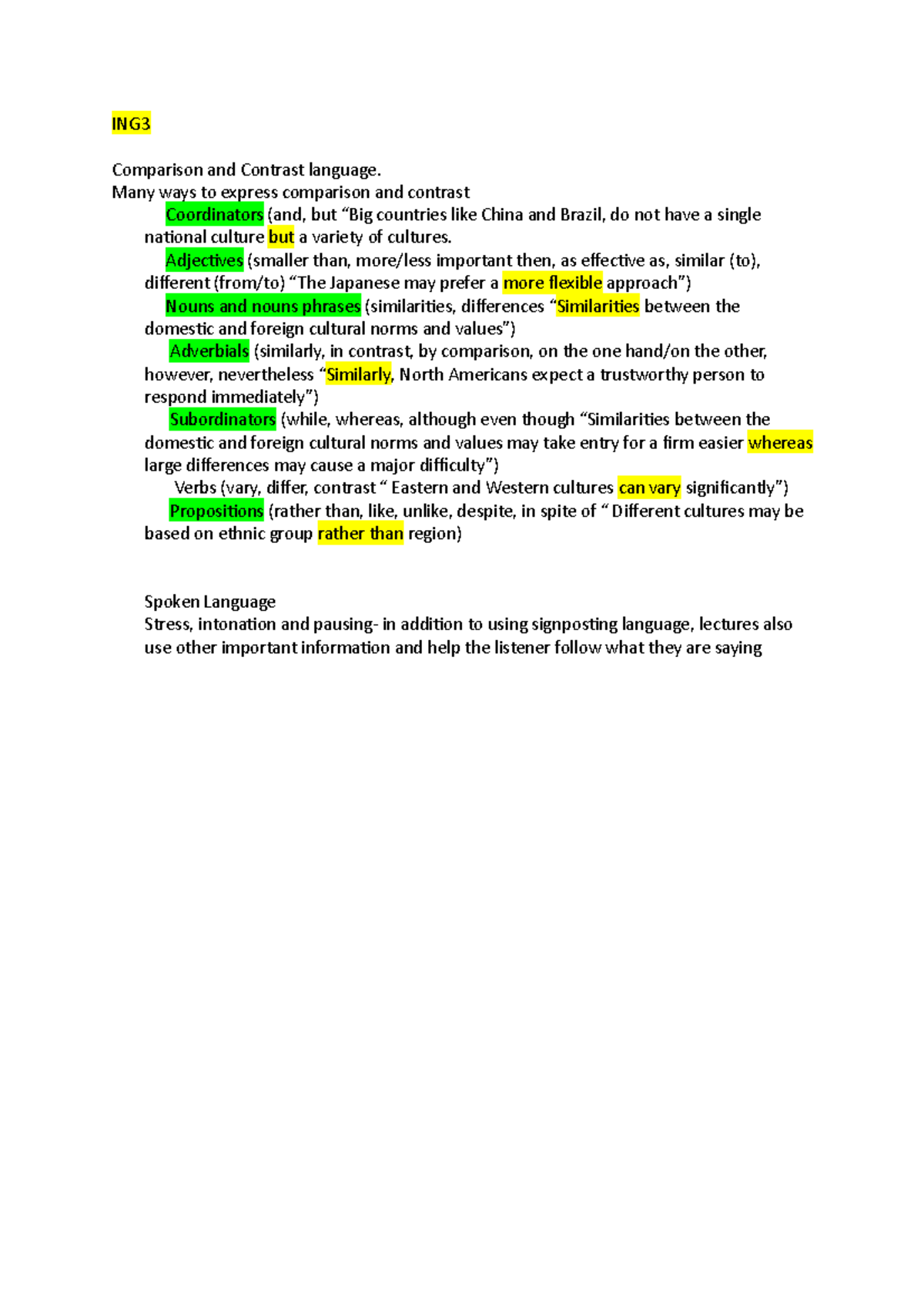 ING3 - ING Comparison and Contrast language. Many ways to express ...