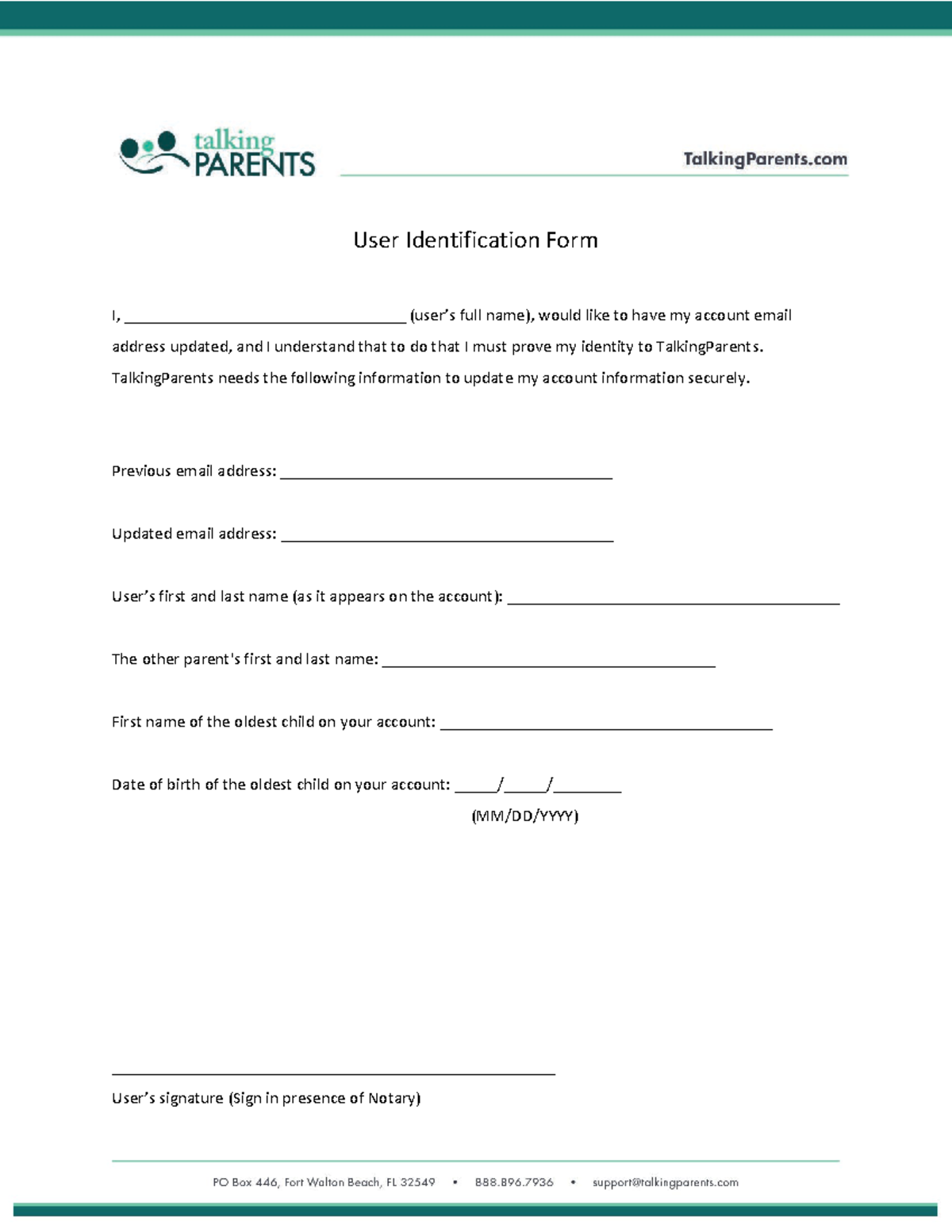 Identification Security Process - User Identification Form I