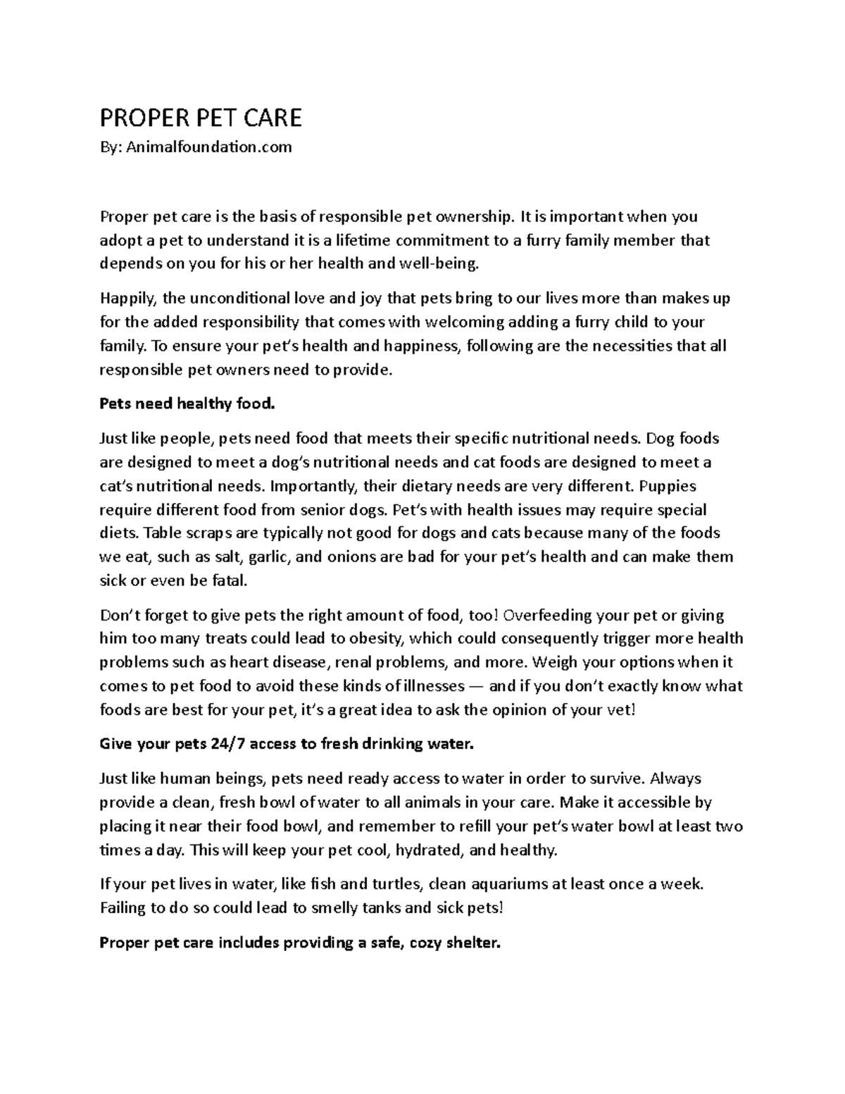 Proper PET CARE - PROPER PET CARE By: Animalfoundation Proper pet care ...
