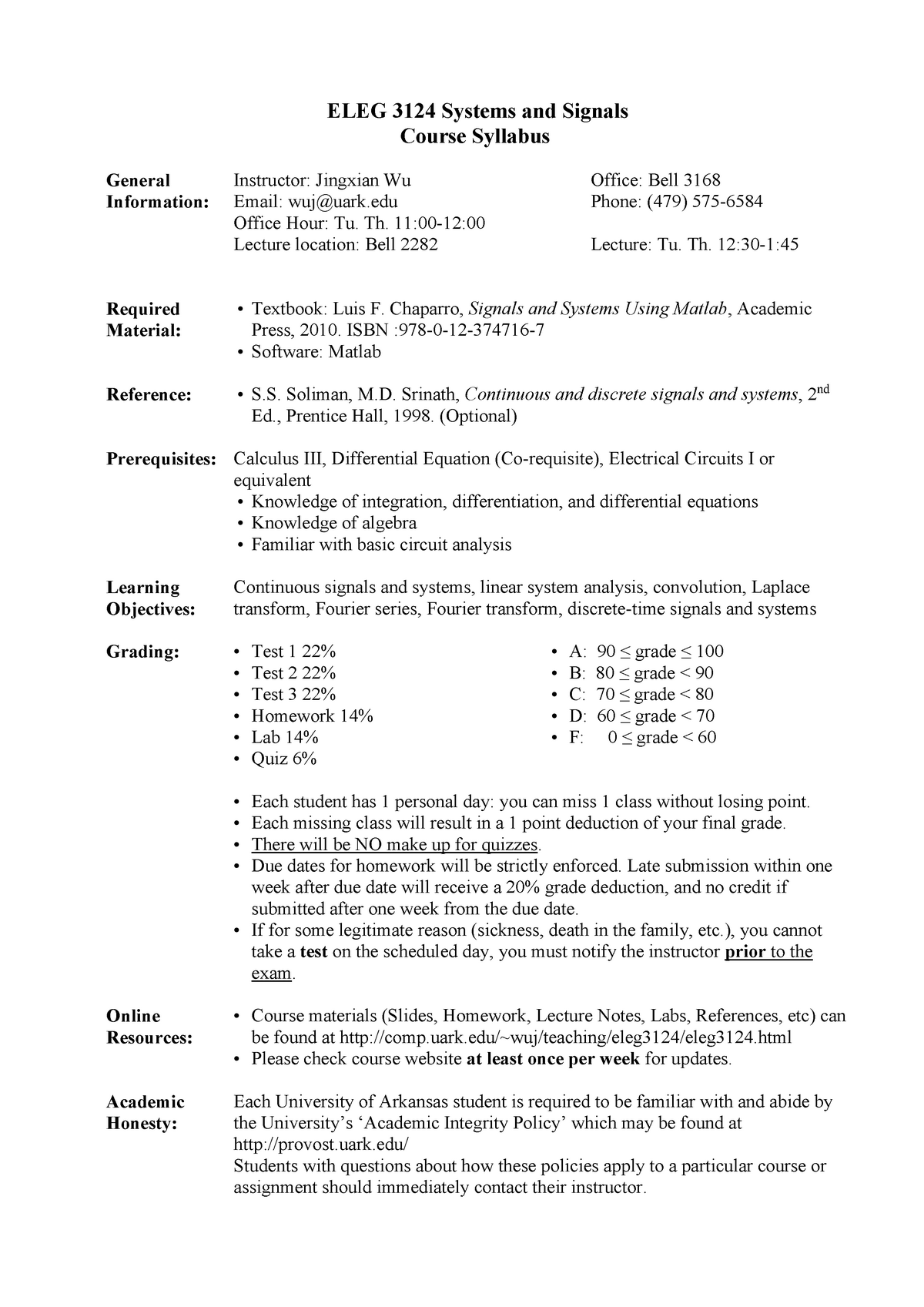 ELEG3124 Syllabus - Summary System & Signal Analysis - E LEG 3124 ...