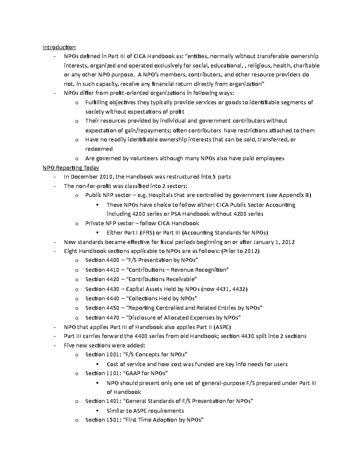 Advanced Acc Chapter 12 Introduction NPOs defined in Part of CICA