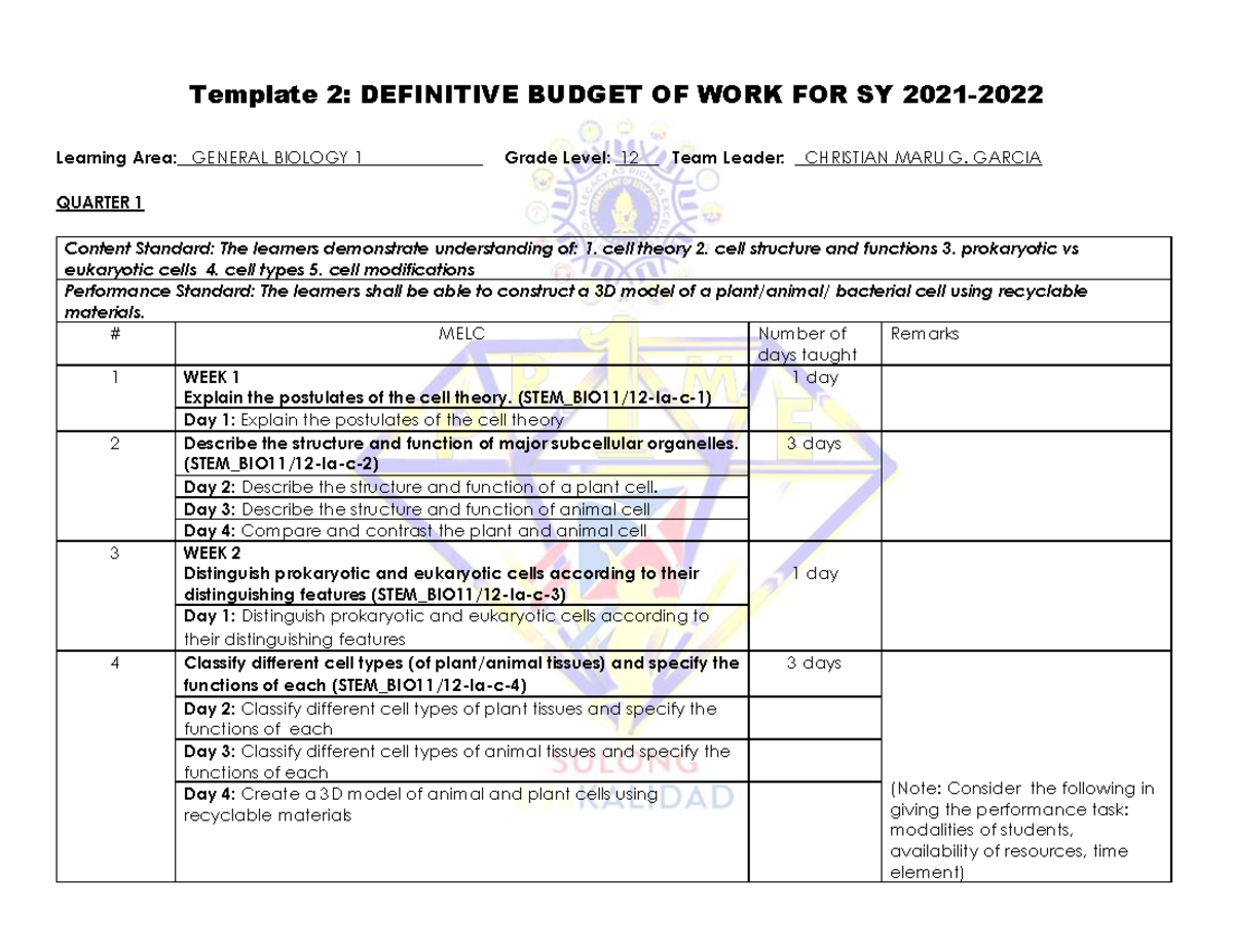 Melcs Dbow Ap 1 10 Template 2 Final Definitive Budget Of Work For Sy ...