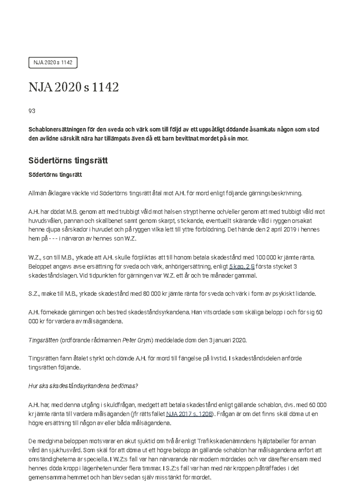 NJA 2020 S 1142 - Schablonersättningen - NJA 2020 S 1142 NJA 2020 S ...