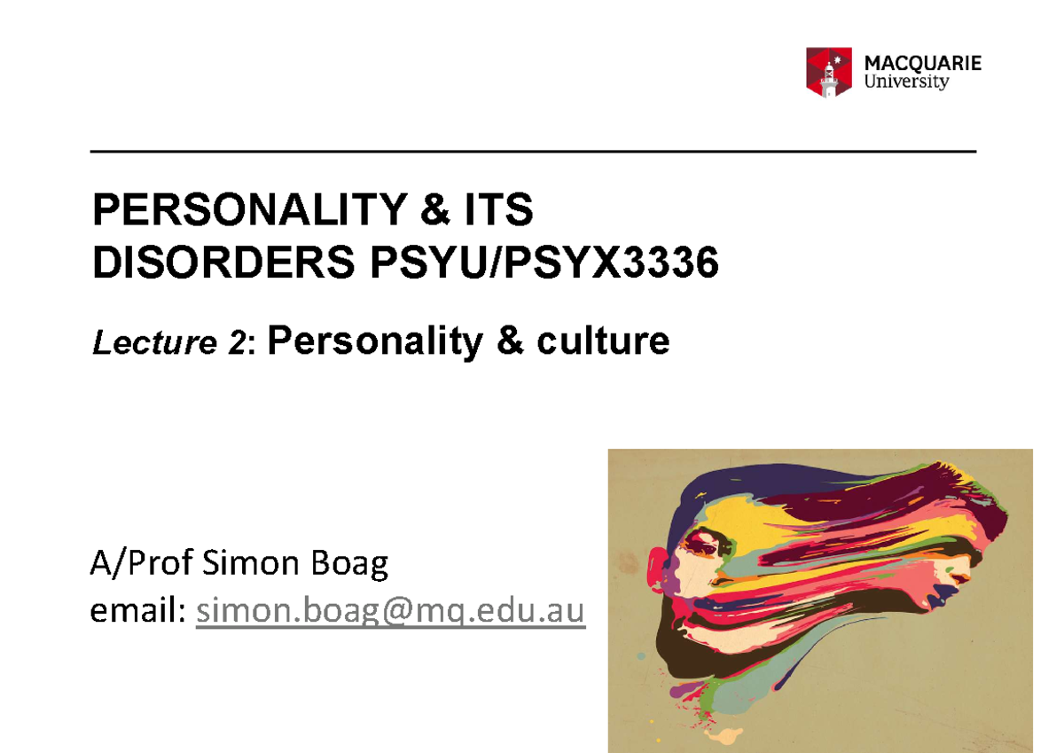 Lecture 1b - Personality And Culture - PERSONALITY & ITS DISORDERS PSYU ...