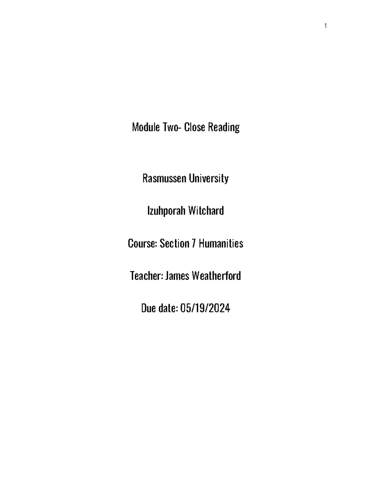 Module Two Close Reading 05182024 - Module Two- Close Reading Rasmussen ...