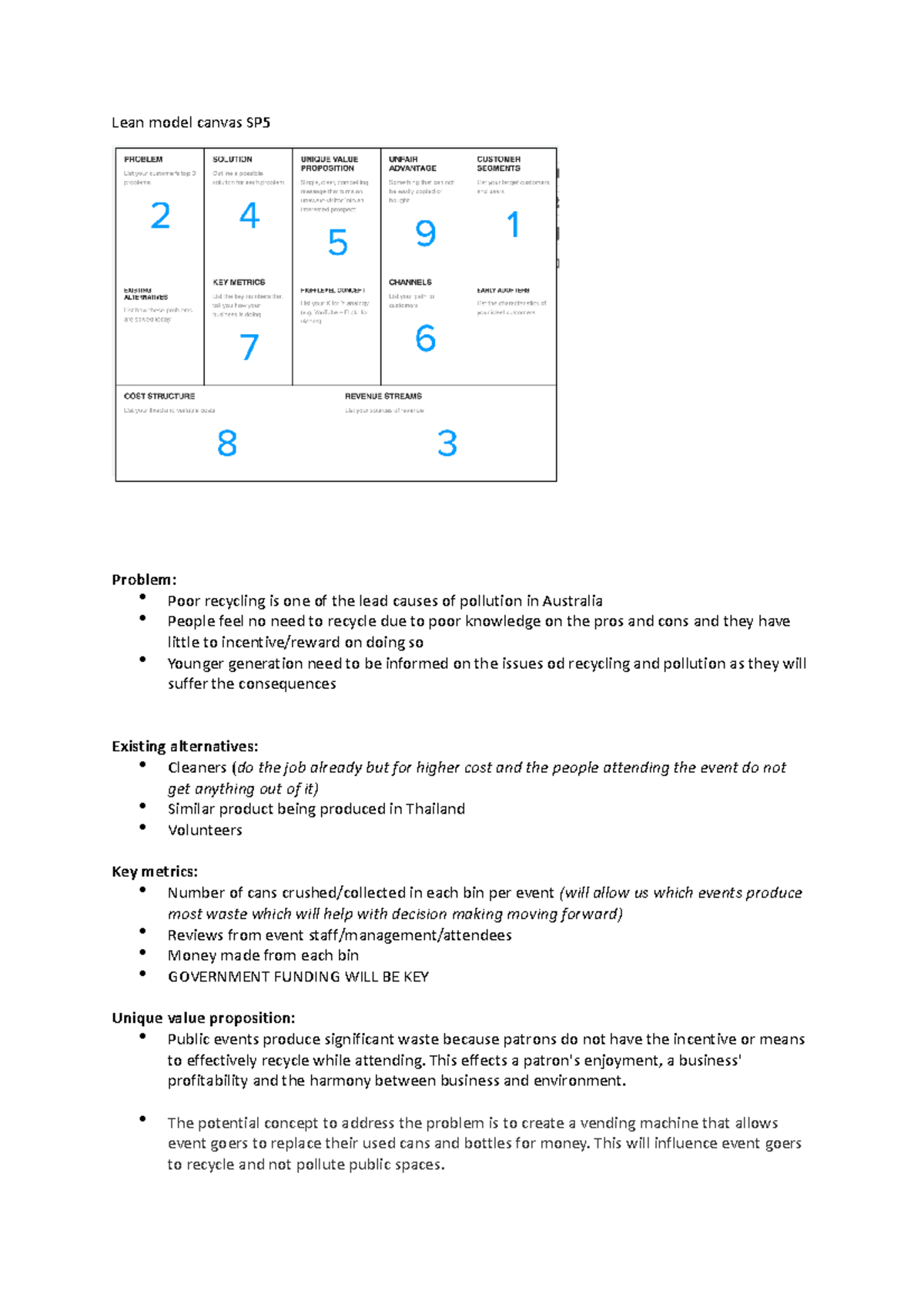 Lean model canvas SP5 - Side bit of an assignment to look at - Lean ...