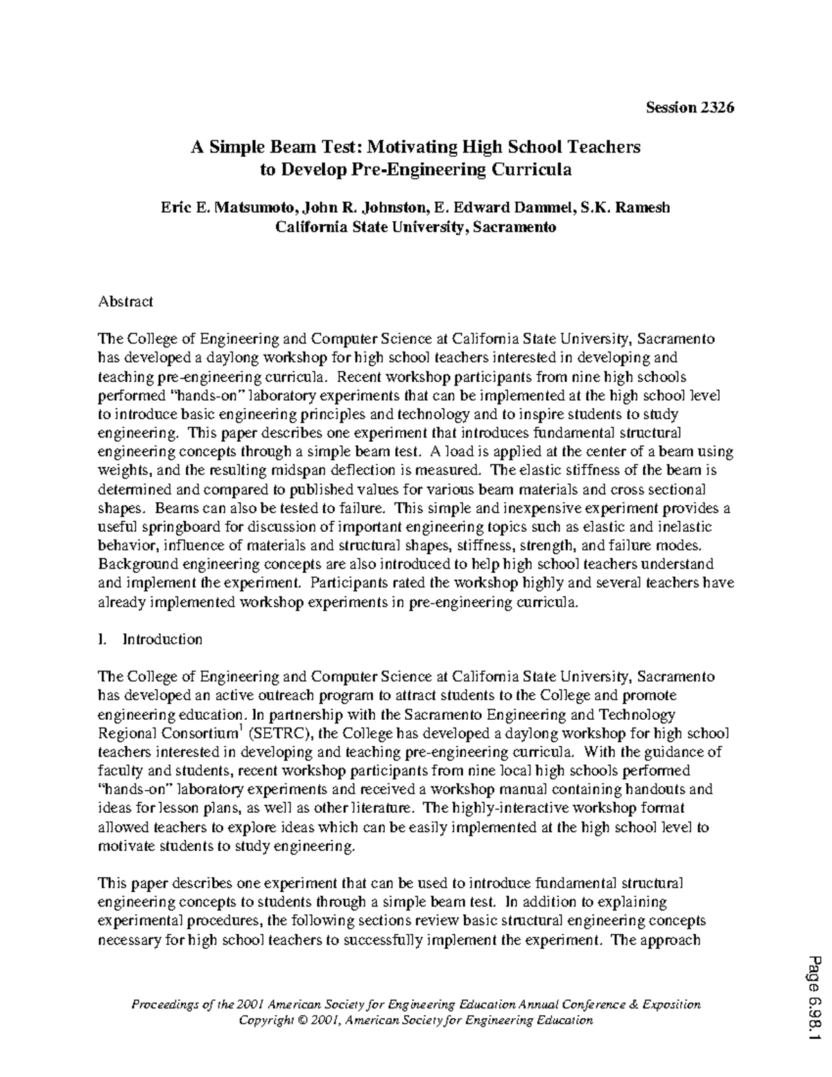 A simple beam test motivating high school teachers to develop pre ...