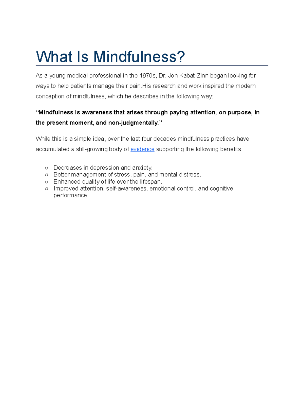 What Is Mindfulness - Lecture notes - What Is Mindfulness? As a young ...