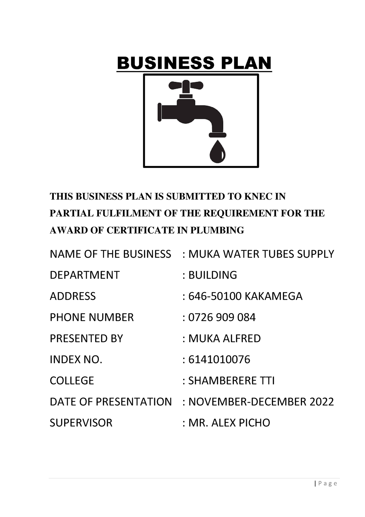 knec notes on business plan