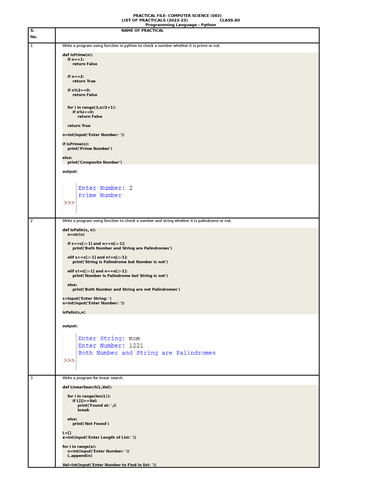 Practical 2 - PRACTICAL FILE- COMPUTER SCIENCE (083) LIST OF PRACTICALS ...