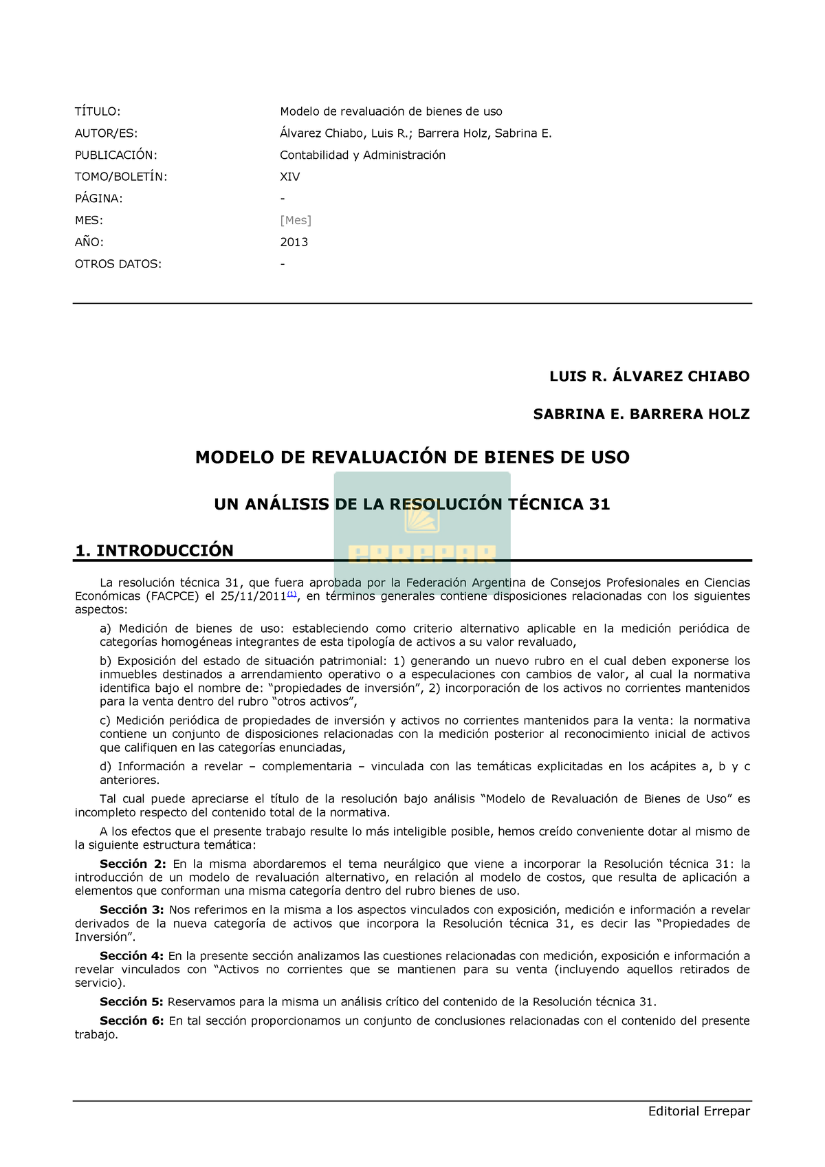 8 Bs De Uso RT 31 Completa - TÍTULO: Modelo De Revaluación De Bienes De ...