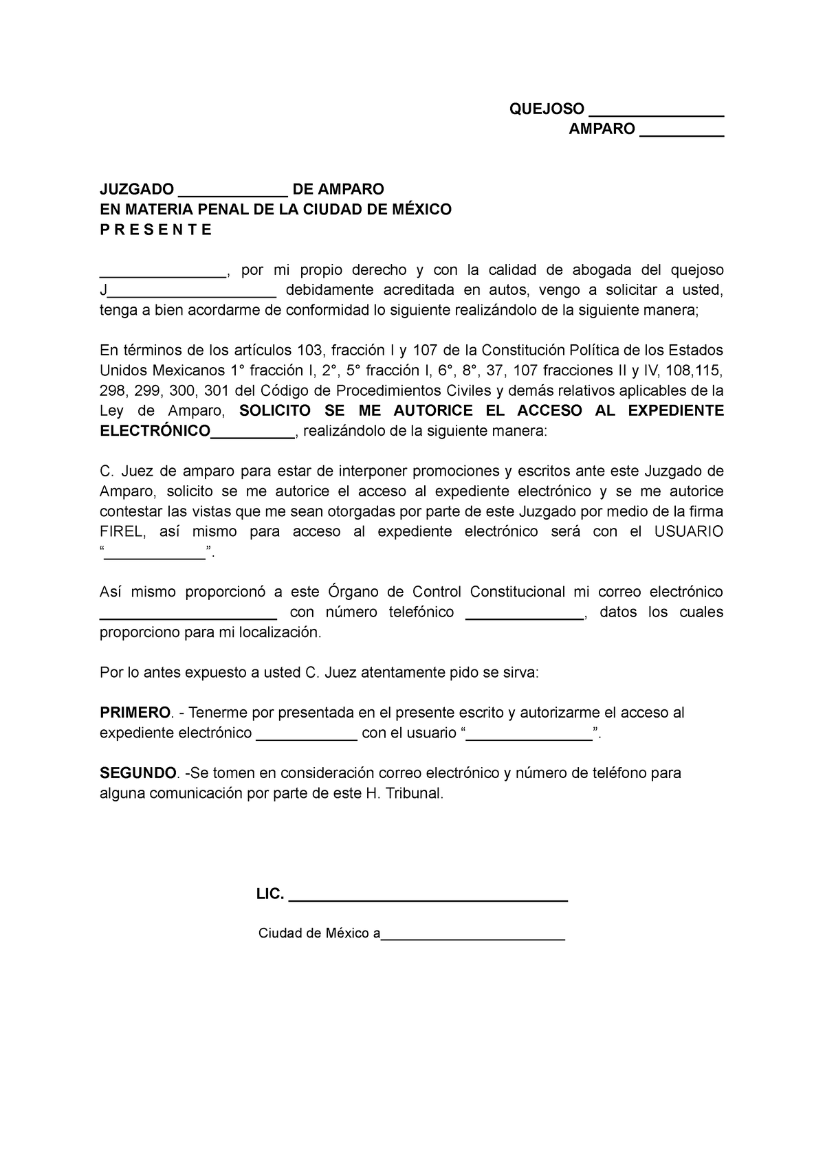 Solicitud De Acceso A Expediente Electronico Cjf Quejoso Amparo 5229