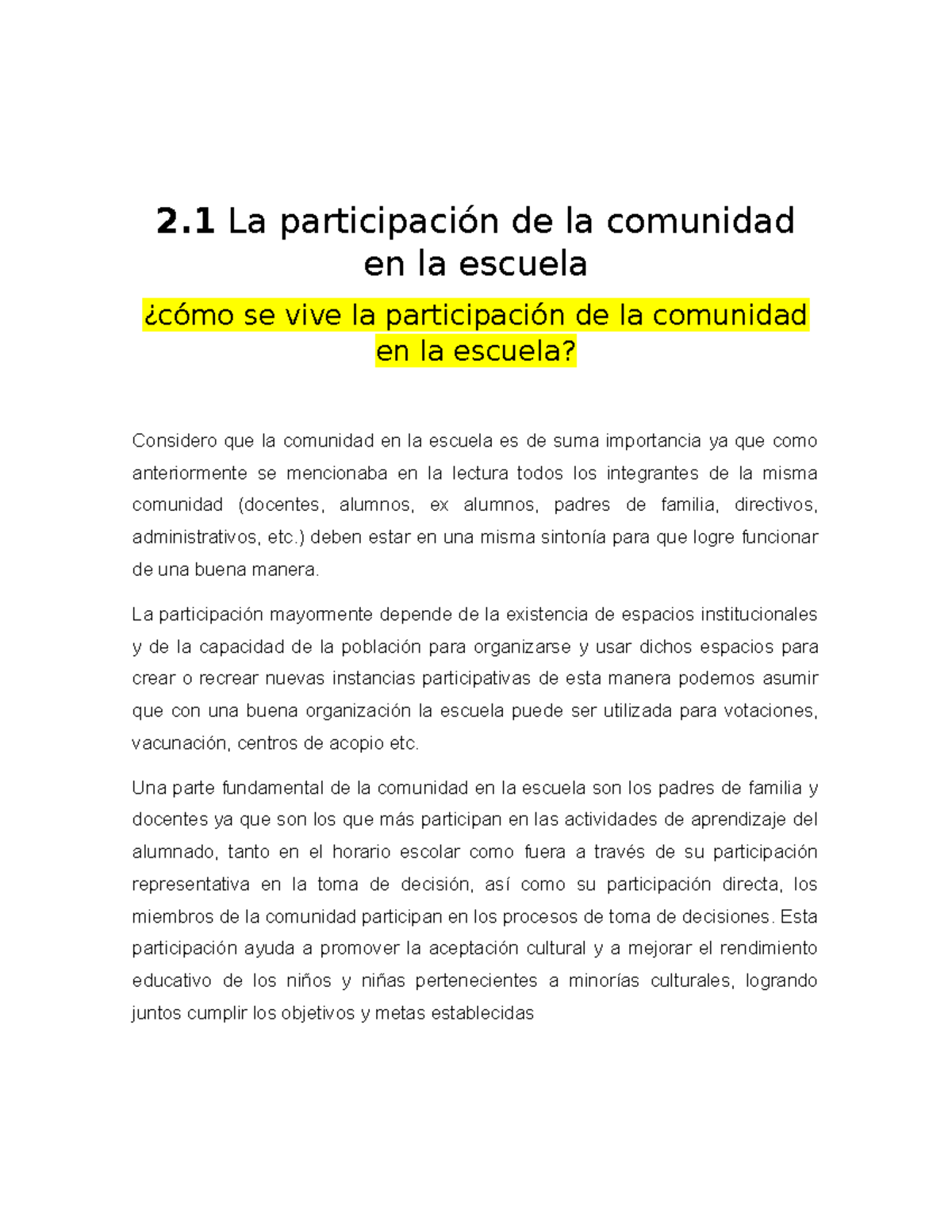 2.1 la participacion de la comunidad en la escuela- Arleth Gandara - 2 ...