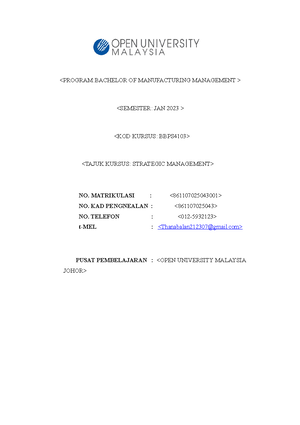 bbps 4103 strategic management assignment 2