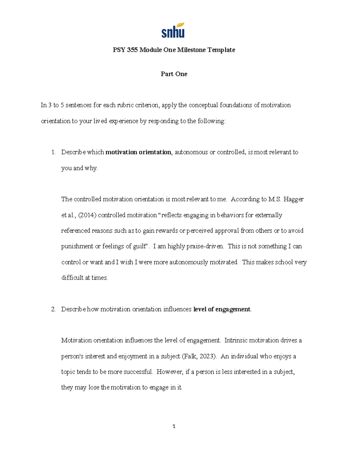 PSY 355 Module One Milestone Template - PSY 355 Module One Milestone ...