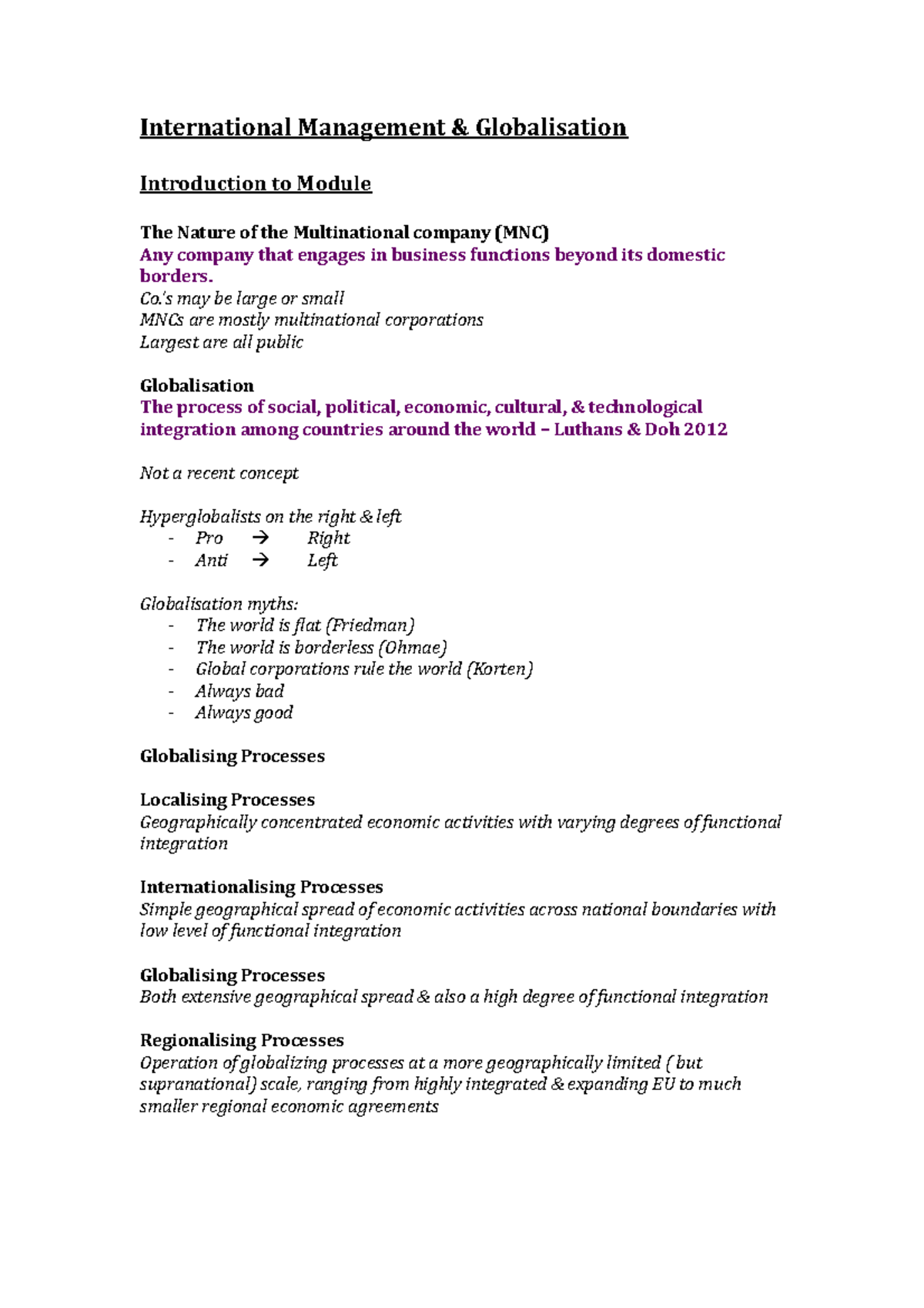 Introduction to International Management and Globalisation - Studocu